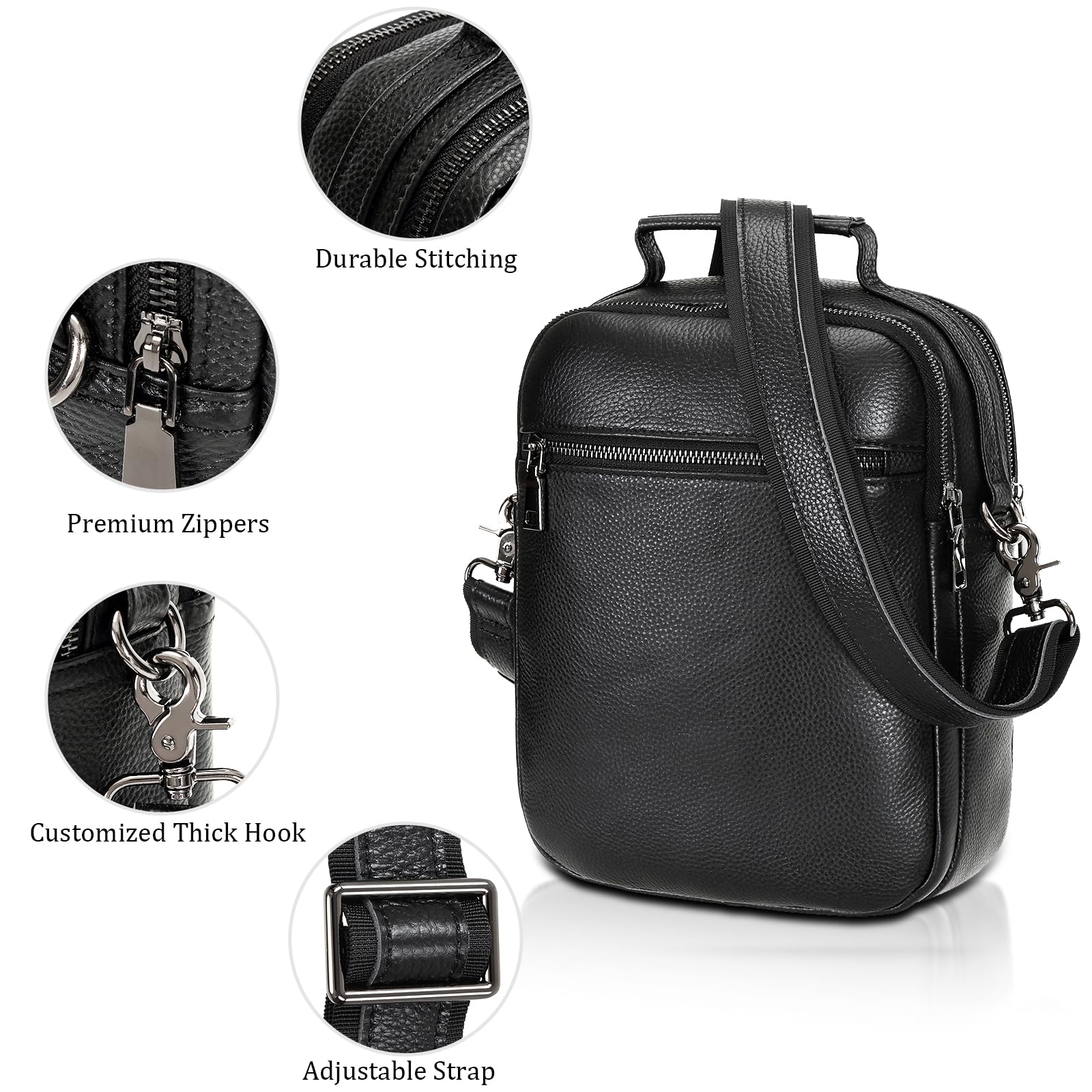 Polare Italian Cowhide Leather Messenger Bag for Men & Women - Anti-Theft Waterproof Shoulder Pouch Sling Bag - Perfect for Work, Travel & Daily Use