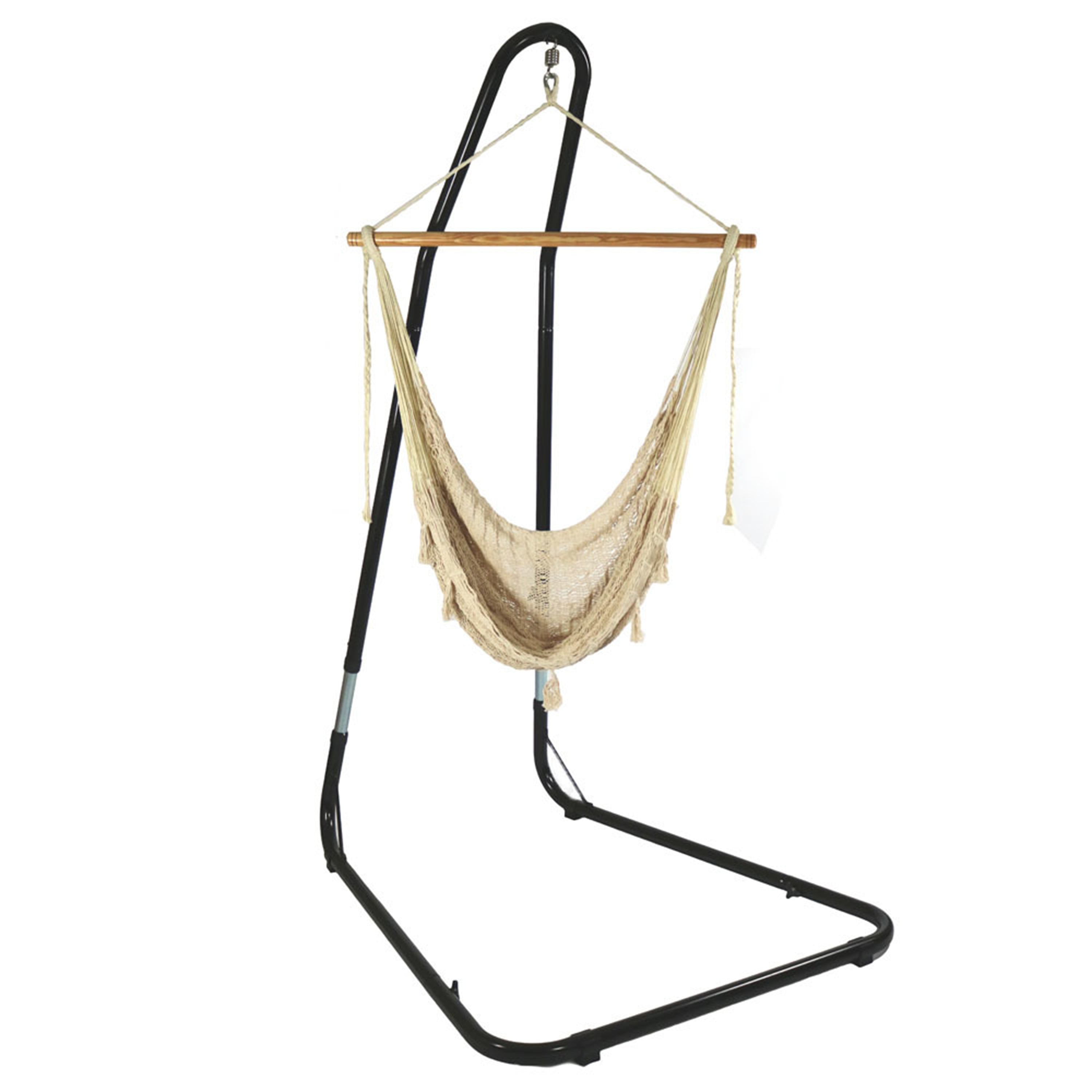 Sunnydaze XL Mayan Rope Hammock Chair with Adjustable Stand - Natural Cotton Hanging Swing Seat for Indoor & Outdoor Relaxation in Garden, Patio, or Backyard