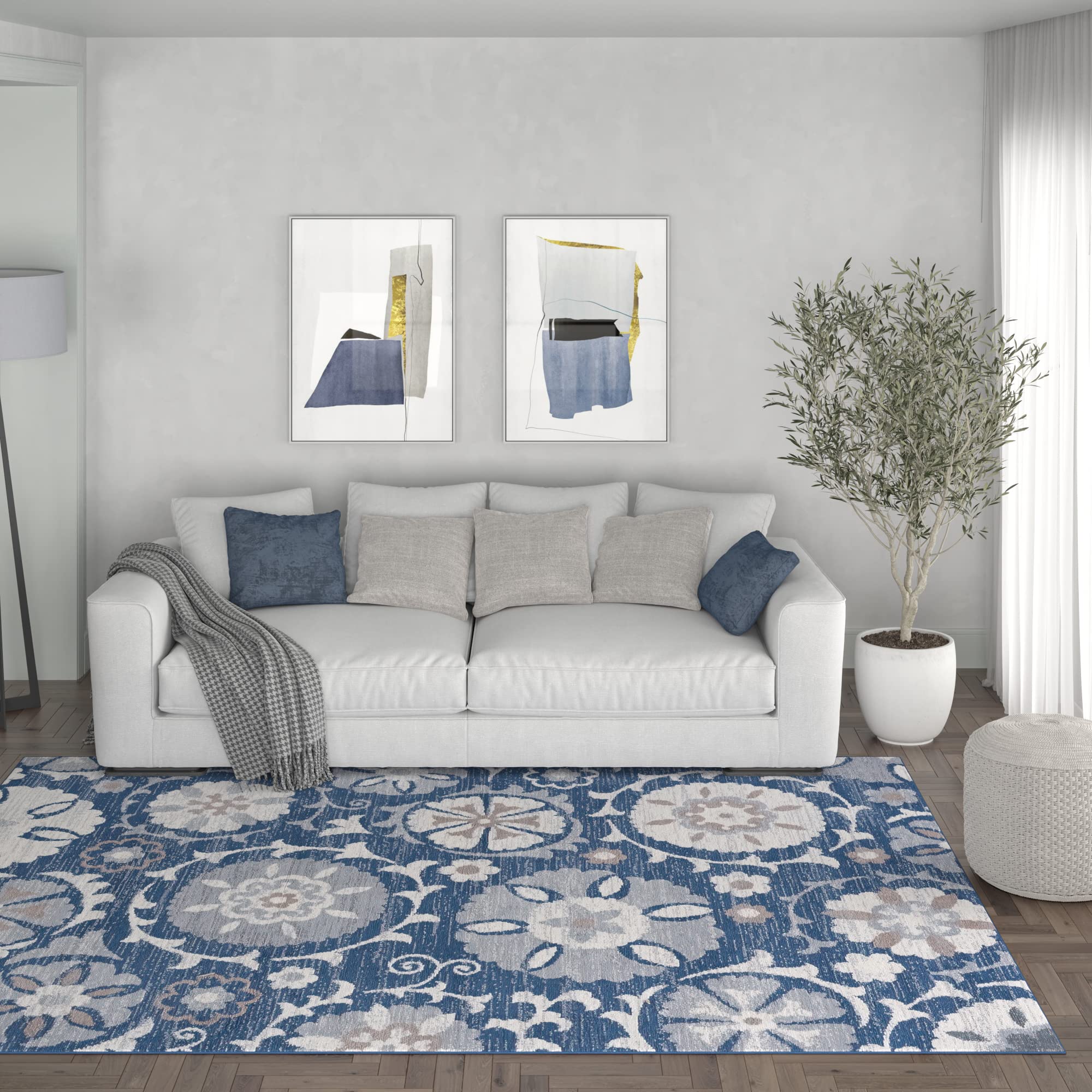 Navy Modern Large 8x10 Area Rug - Soft Contemporary Indoor Carpet for Living Room, Bedroom, Dining Room & Kitchen - Non-Slip Entryway Rug - Perfect for Home Decor & High Traffic Areas
