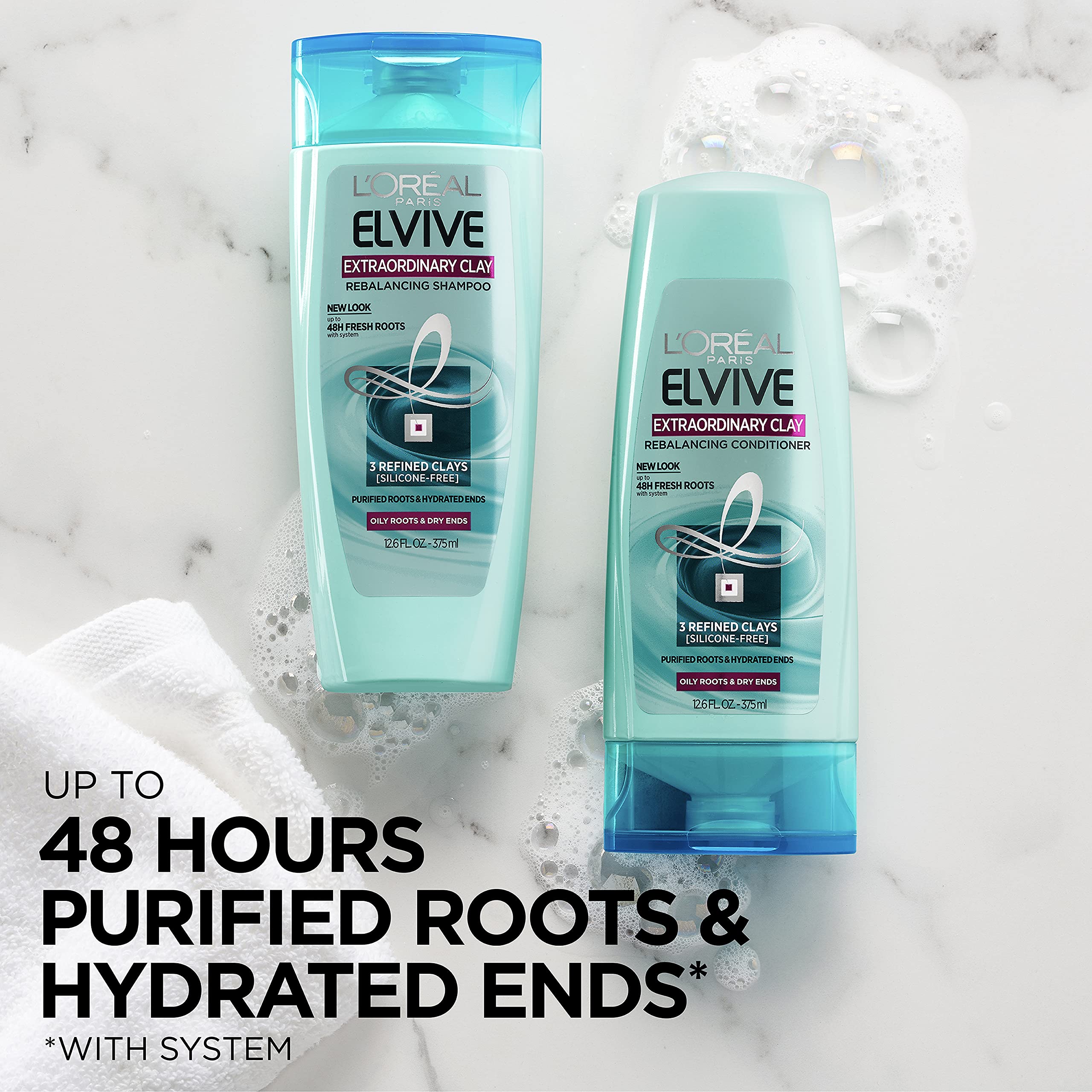 L'Oreal Paris Elvive Extraordinary Clay Rebalancing Conditioner for Oily Roots & Dry Ends - 12.6 fl oz Hydrating Hair Treatment (Packaging May Vary) | Perfect for Daily Use & Color-Treated Hair