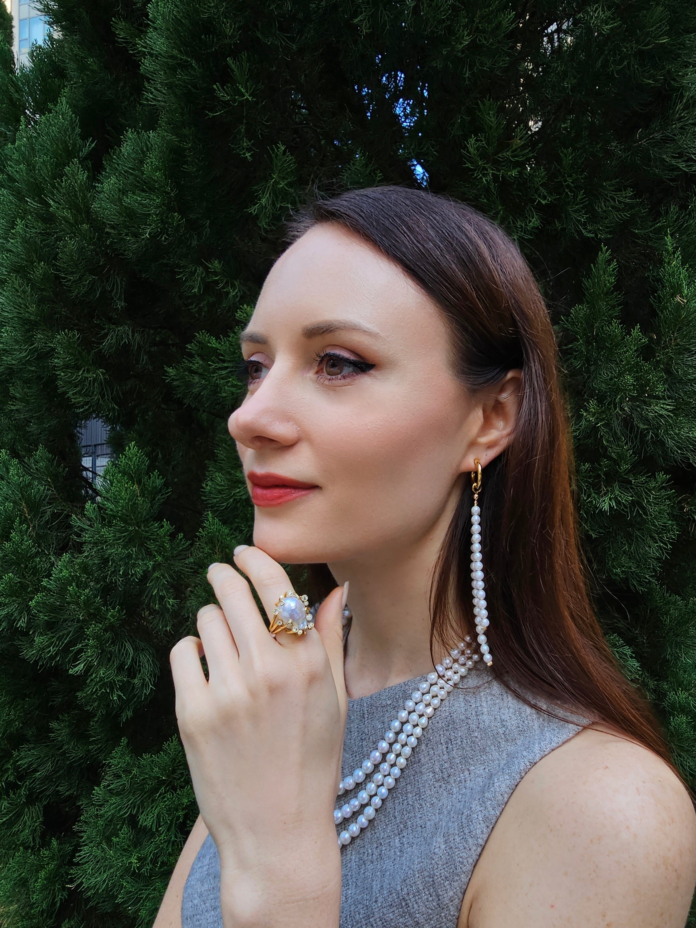 Baroque Pearls with Gold Band Adjustable Ring PR002 – Elegant Vintage Jewelry for Women, Perfect for Weddings, Parties & Special Occasions