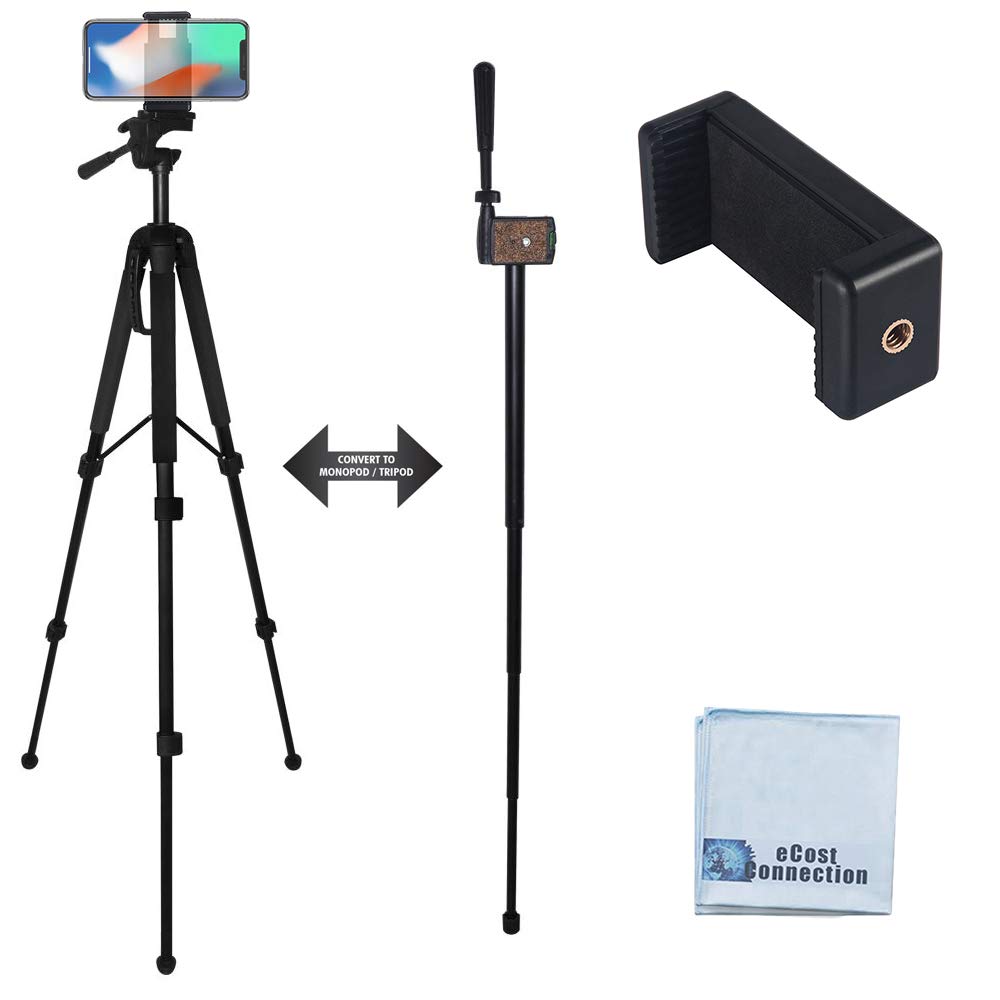 68” Elite Series Professional Heavy Duty Convertible Tripod/Monopod for DSLR Cameras & Smartphones with Universal Phone Mount + Microfiber Cloth - Perfect for Photography, Vlogging, Live Streaming & Outdoor Shooting