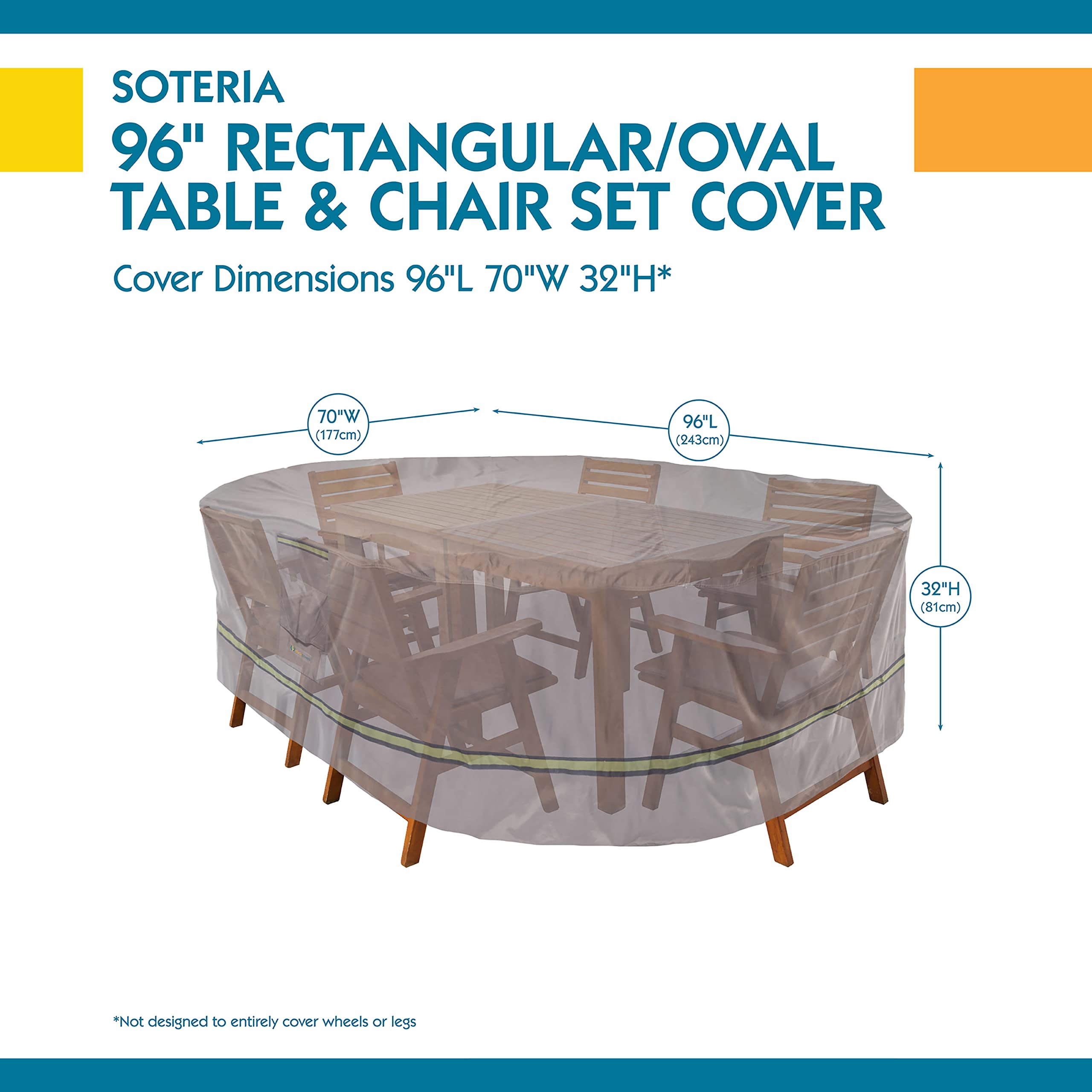 Duck Covers Soteria Waterproof 96 Inch Rectangular/Oval Patio Table Cover with Chairs - Heavy Duty Outdoor Furniture Protection for All Weather - Perfect for Backyard, Garden, and Poolside Use