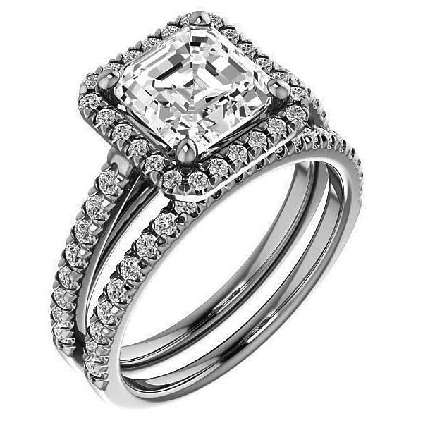 Lovely Asscher Cut 3 CT Colorless Moissanite Bridal Ring Set in 925 Sterling Silver - Engagement & Wedding Ring Set for Women - Perfect Gift for Anniversary, Proposal, Valentine's Day & Special Occasions