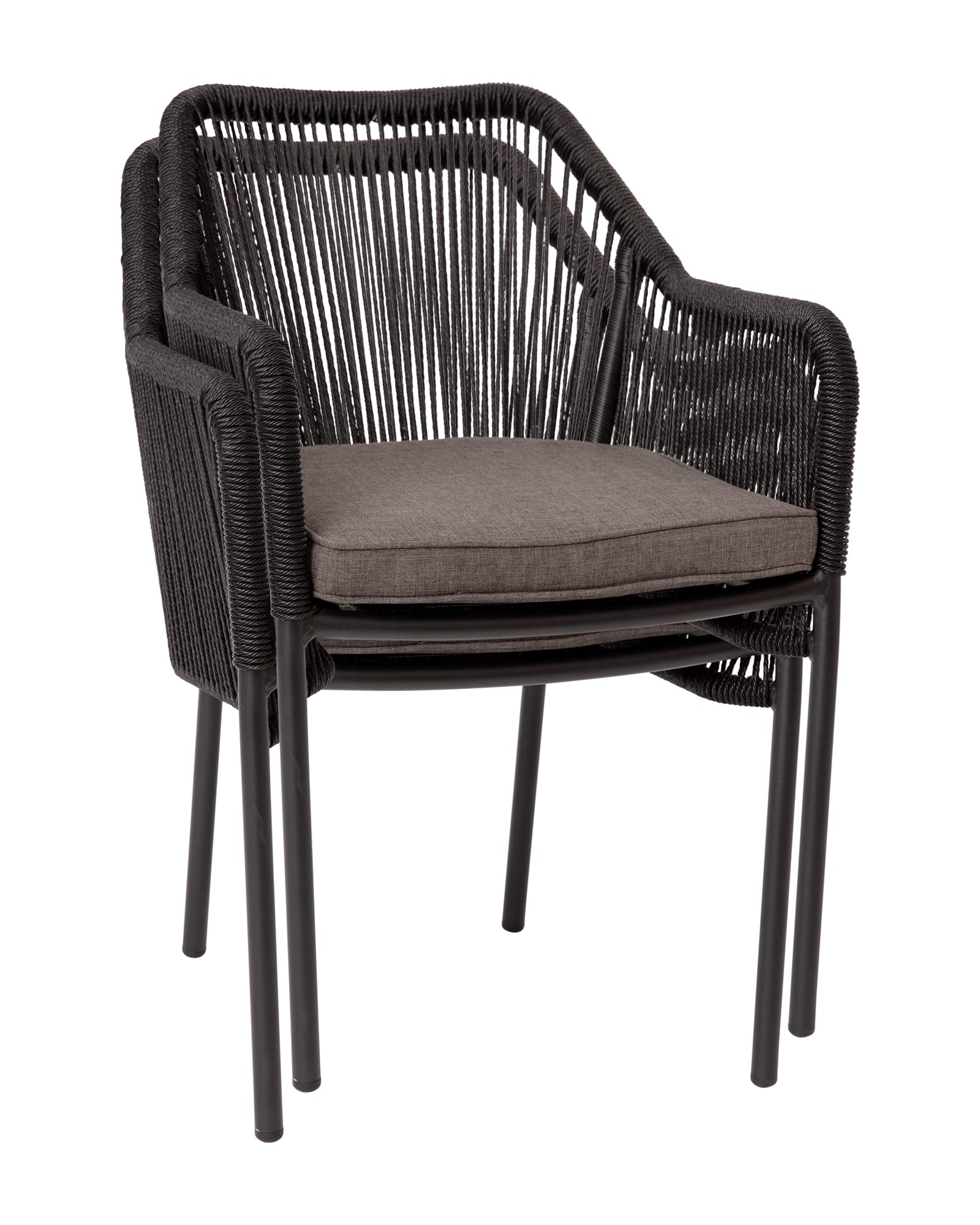 Flash Furniture Kallie Set of 2 Stacking Club Chairs - Indoor/Outdoor UV Resistant Woven Black Seats - Gray Zippered Cushions - Black Aluminum Frame - Perfect for Patio, Poolside & Garden Relaxation