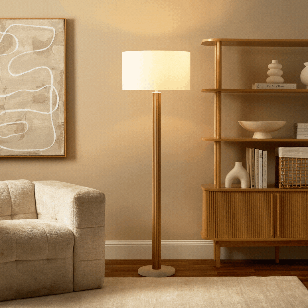 Elegant White Marble Base Floor Lamp - Modern Standing Light for Living Room, Bedroom & Office Decor - Dimmable LED Lighting for Home Interior Design