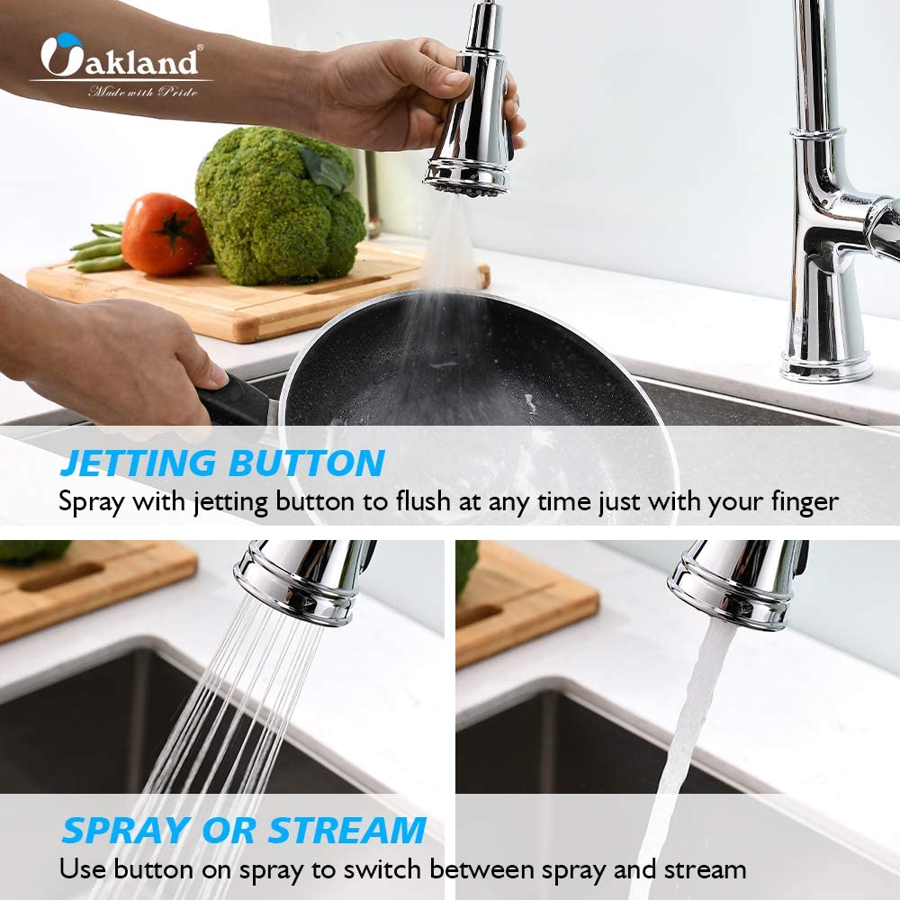 Polished Chrome Kitchen Faucet with Pull Down Sprayer - Single Hole Farmhouse Sink Faucet for RV & Laundry Use