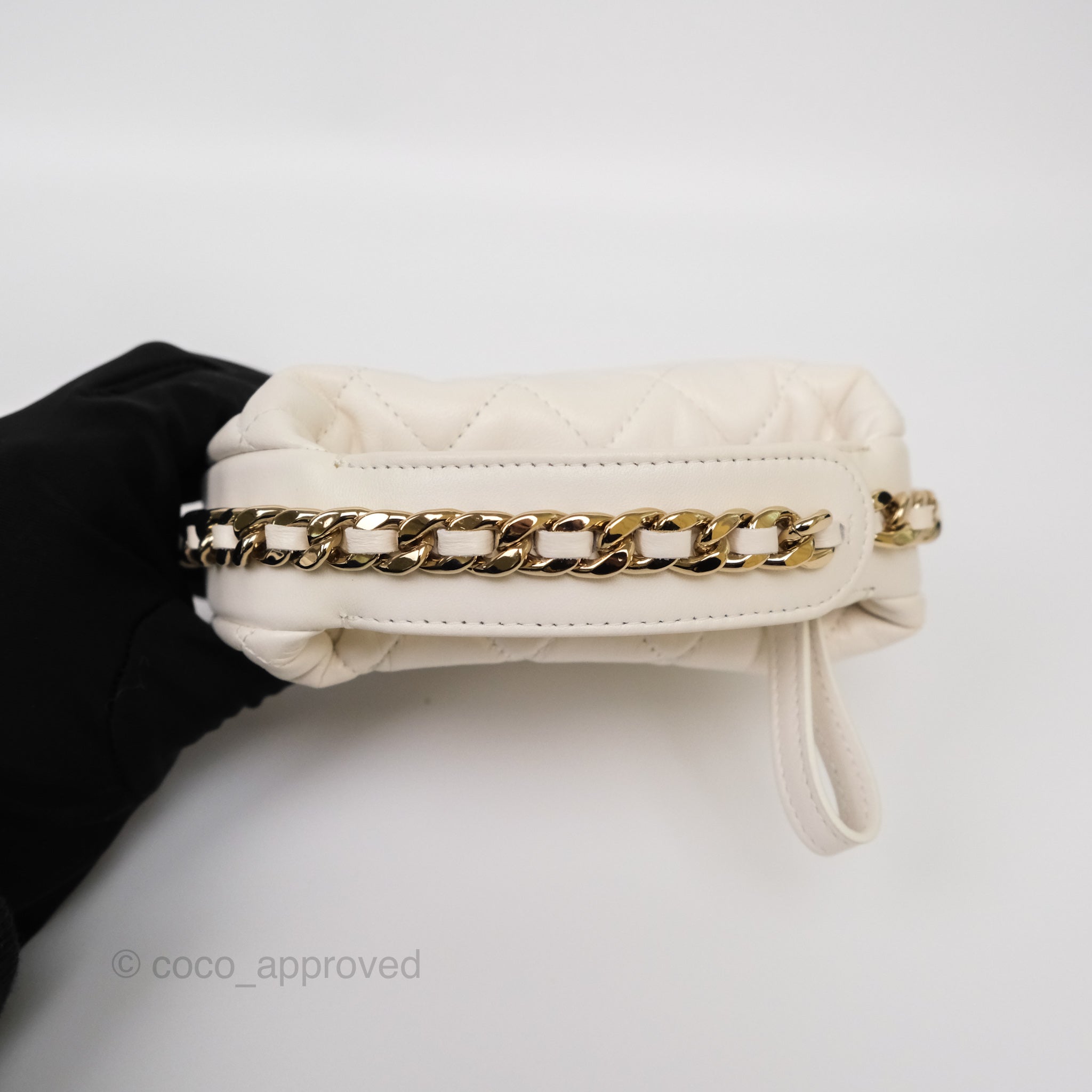 Chanel Chain Around Mini Hobo Bag in White Lambskin Leather with Gold Hardware 23C - Perfect for Evening Events & Luxury Fashion Accessories