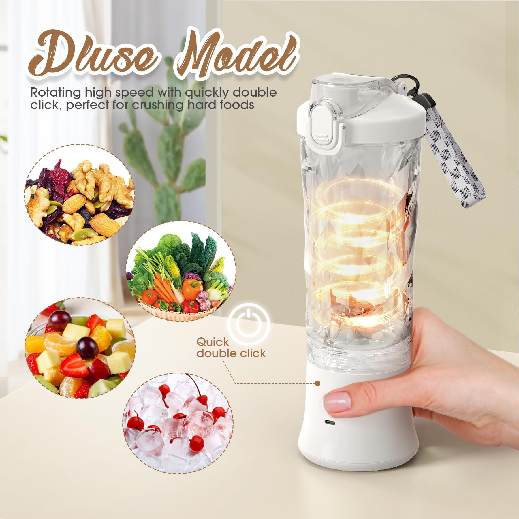 Portable USB Rechargeable Blender - 20oz Mini Personal Blender for Smoothies, Protein Shakes & Juices | Compact Travel Blender Cup with Leak-Proof Lid | Perfect for Home, Gym, Office & Outdoor Activities (White)