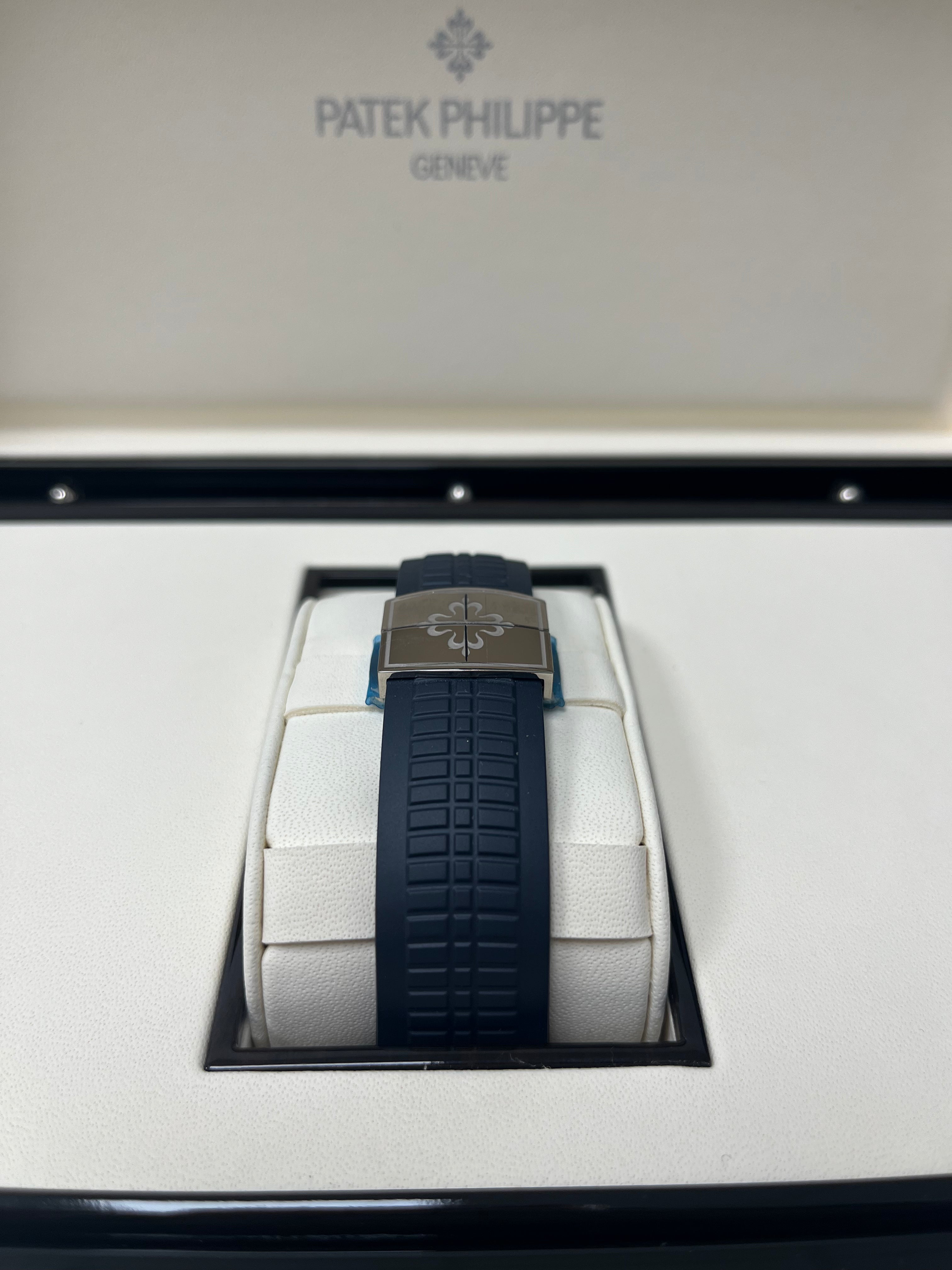 Patek Philippe Aquanaut 5168G-001 Luxury Watch - 18K White Gold Case with Blue Embossed Dial - Perfect for Business Meetings, Formal Events & Luxury Watch Collectors