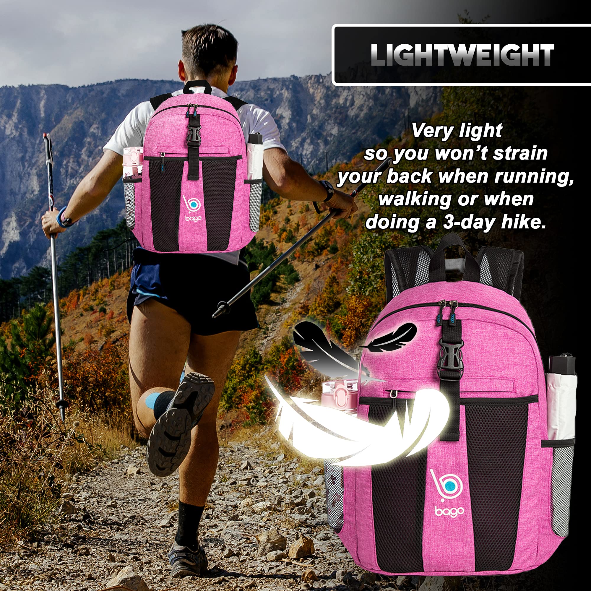 Ultralight 25L Foldable Hiking Backpack for Women & Men - Waterproof Travel Daypack for Camping, Outdoor Sports & Daily Use - Compact Packable Backpack for Hiking, Gym, Work & Weekend Getaways (Snow Pink)