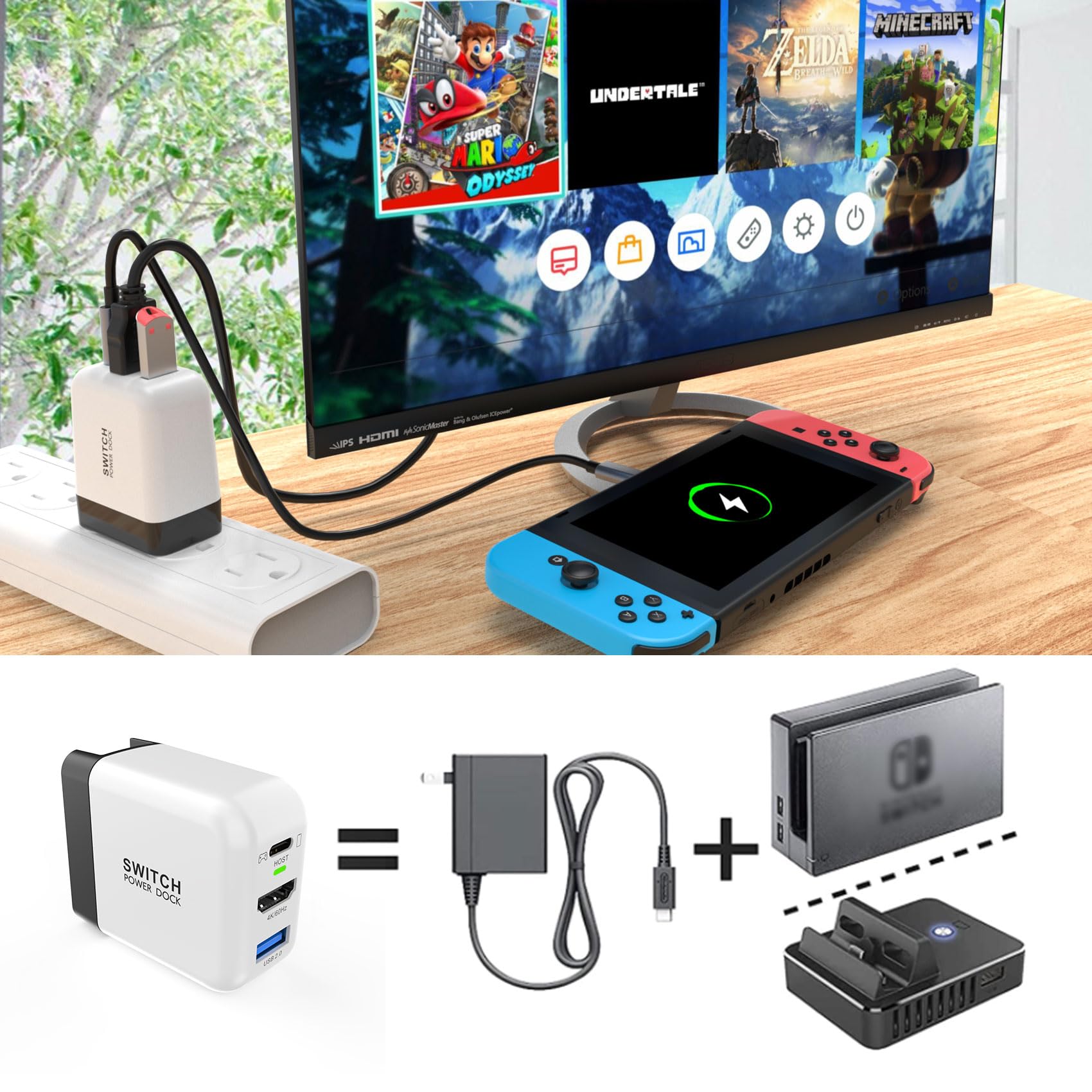 Mirabox 36W Portable TV Docking Station for Nintendo Switch - 4K@60Hz HDMI/USB 2.0/PD USB-C Fast Charging Ports with USB-C Cable - Perfect for Home Gaming & Travel Entertainment