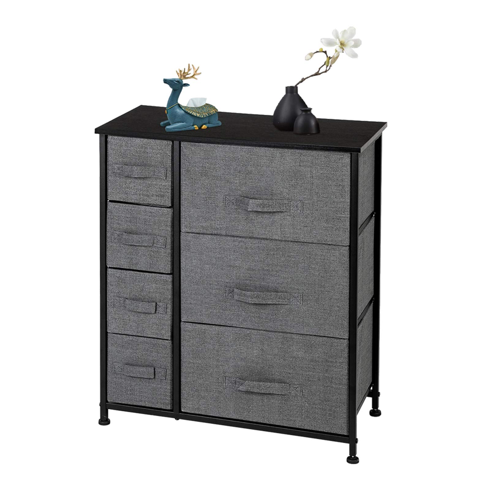 VALUX 7-Drawer Storage Tower Dresser - Sturdy Steel Frame & Wood Top, Fabric Bins for Bedroom, Closet, Entryway Organization - Easy Pull Drawers, Space-Saving Vertical Design (Grey) - Perfect for Small Spaces, Dorm Rooms & Apartment Storage Solutions