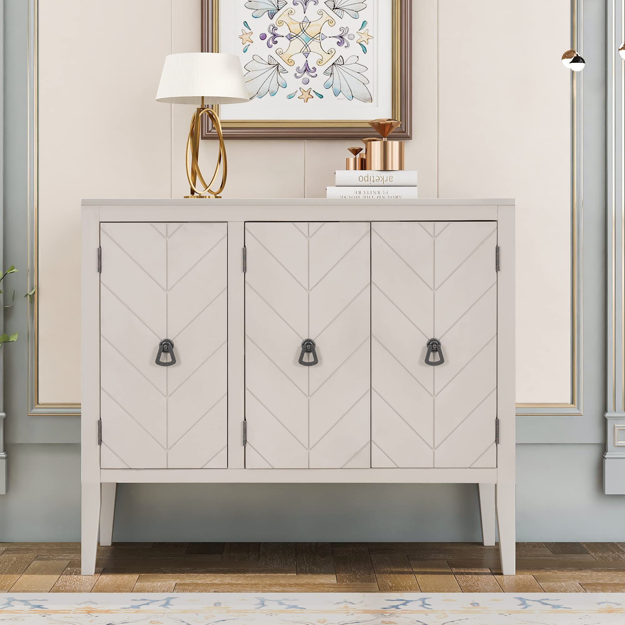 Modern Wooden Storage Cabinet with Adjustable Shelf - Entryway, Living Room & Bedroom Sideboard - Cream White Home Organization Furniture for Small Spaces