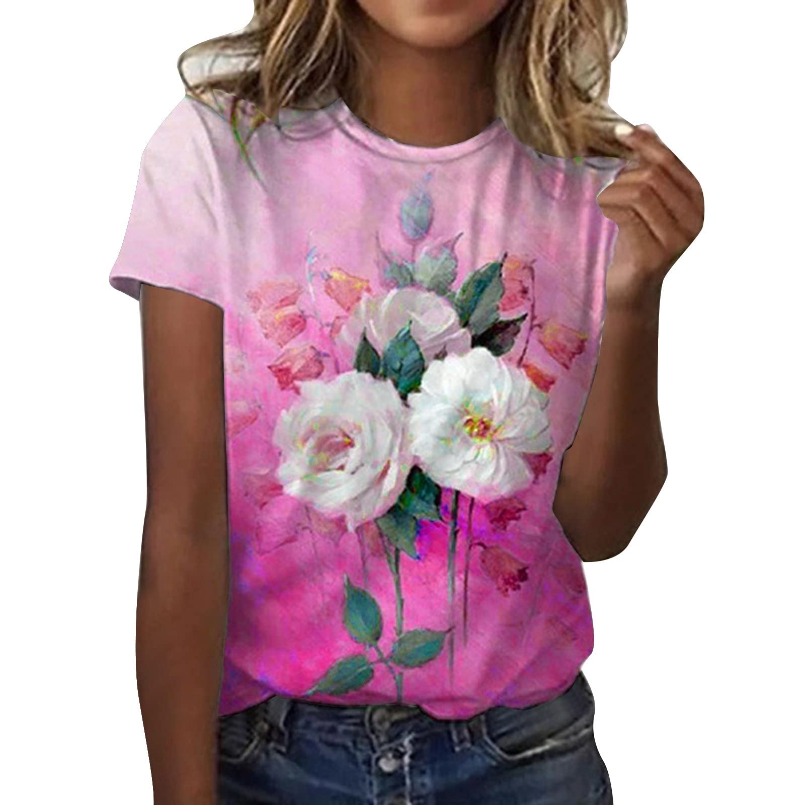 Stylish Plus Size Women's Summer Tops - Floral Print Short Sleeve O-Neck T-Shirt for Casual Wear | Trendy Ladies Fashion for Beach, Vacation & Everyday Outfits