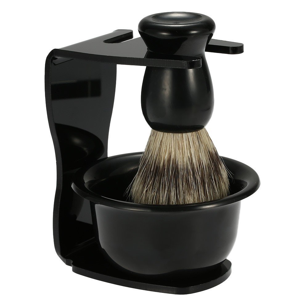 JZK 3-in-1 Shaving Brush Kit for Men - Shaving Frame Base, Soap Bowl & Hair Shaving Brush - Premium Grooming Set for Smooth Shaving & Beard Care - Perfect for Home, Travel & Barber Shop Use