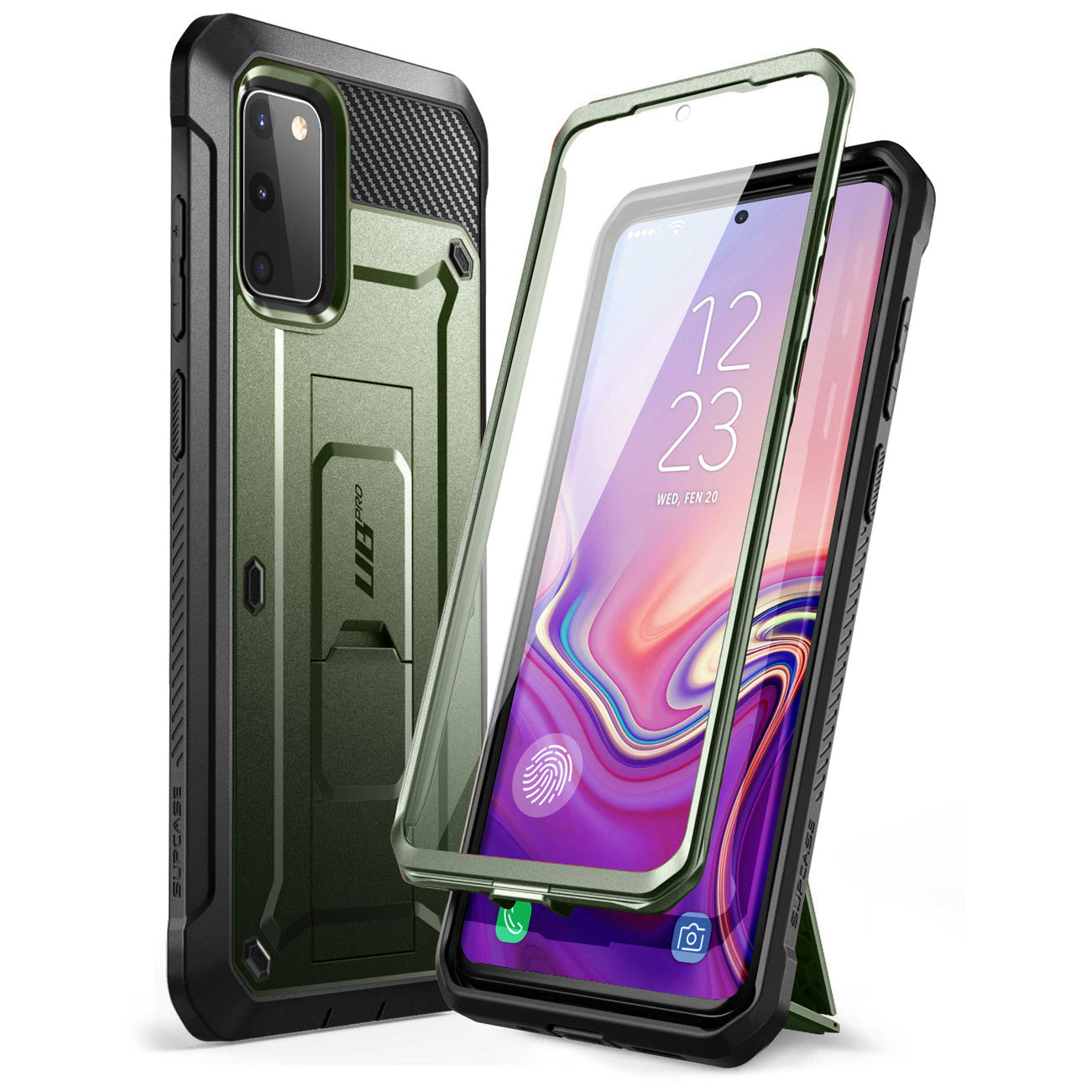 Samsung Galaxy S20 FE Unicorn Beetle Pro Rugged Case - Shockproof Heavy Duty Protective Cover with Built-in Screen Protector (Metallic Green) - Perfect for Outdoor Activities, Construction Work & Extreme Sports