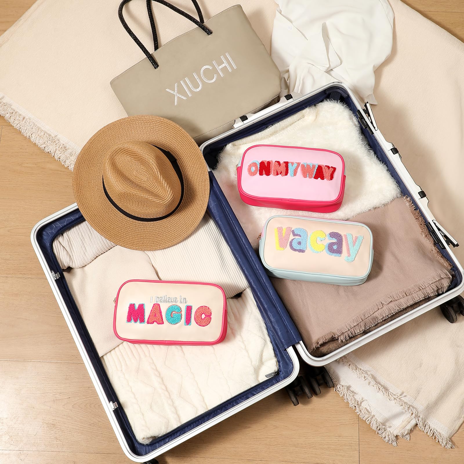 Cute PU Leather Letter Makeup Bag - Waterproof Cosmetic Organizer for Women & Girls | Travel & Daily Use