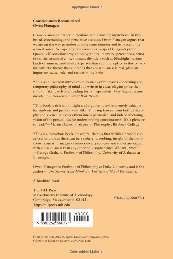 Consciousness Reconsidered (Bradford Books) - Philosophy of Mind Book for Students & Researchers - Perfect for Academic Study and Cognitive Science Research