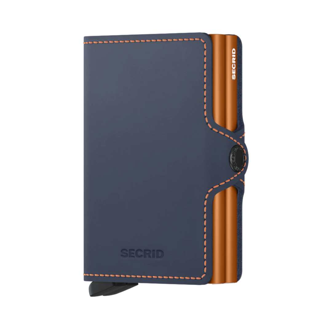 SECRID Twinwallet Matte Night Blue & Orange - RFID Blocking Slim Minimalist Wallet for Men & Women - Perfect for Travel, Business & Everyday Use