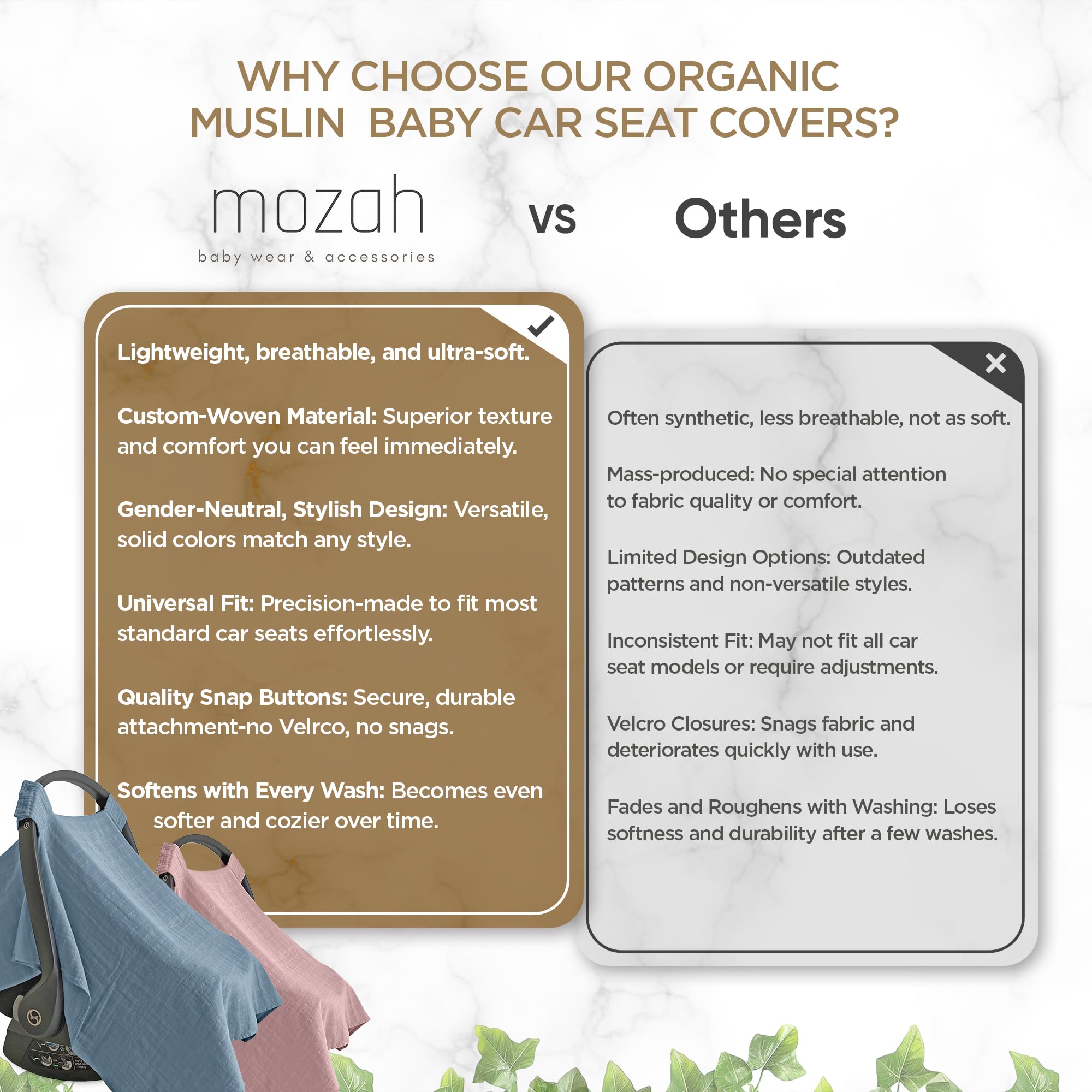 MOZAH 100% Organic Muslin Baby Car Seat Cover - Breathable, Soft & Lightweight Car Seat Canopy for Infant Girls (Pale Mauve) | Perfect for Strollers, Shopping Carts & Outdoor Protection