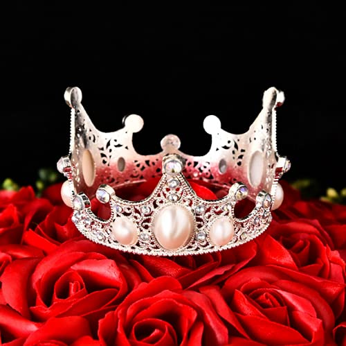 Elegant Silver Crown Cake Topper Tiara with Rhinestones & Pearls - Perfect for Birthday, Wedding, Christmas & Baby Shower Party Decorations - Hair Ornament for Special Occasions & Celebrations