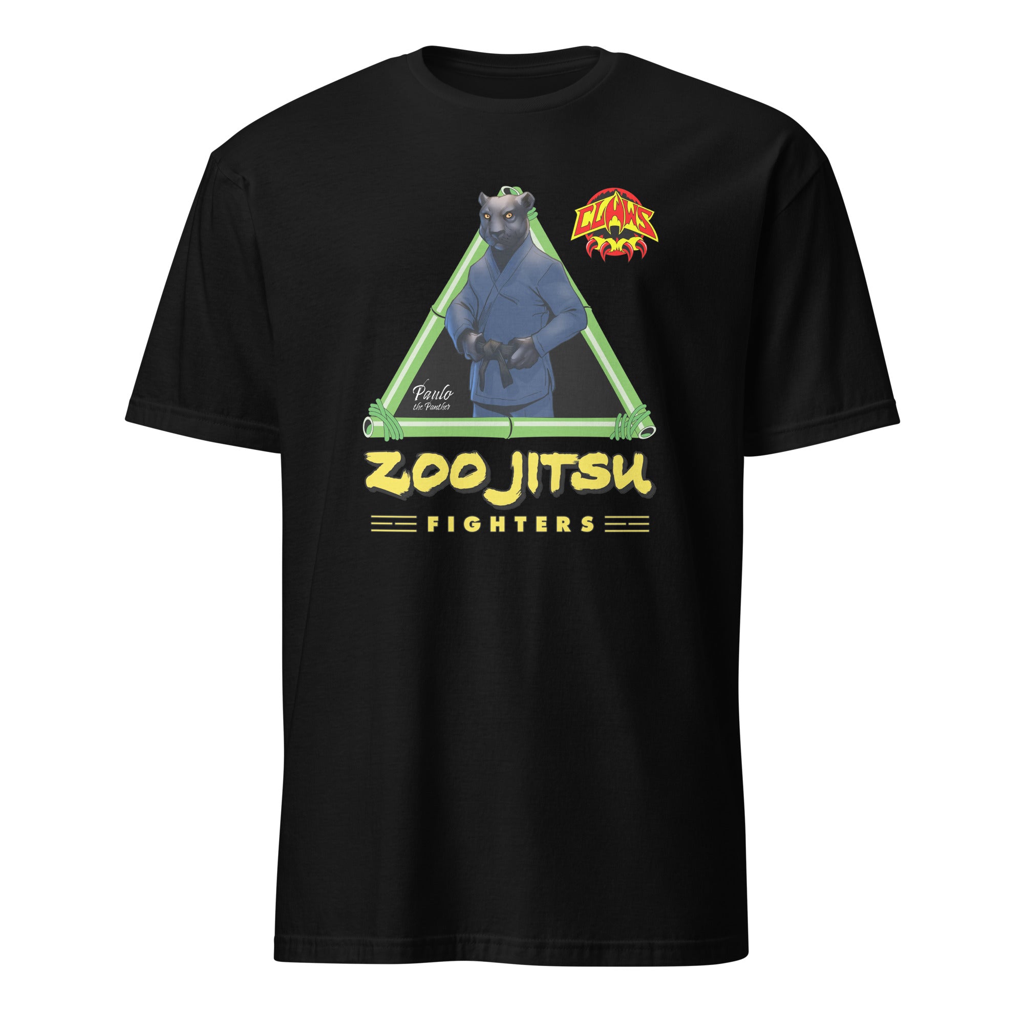Zoo Jitsu Fighters Paulo the Panther Graphic Tee - Unisex Short Sleeve Cotton T-Shirt for Martial Arts Fans & Animal Lovers - Perfect for Training, Gyms, and Casual Wear