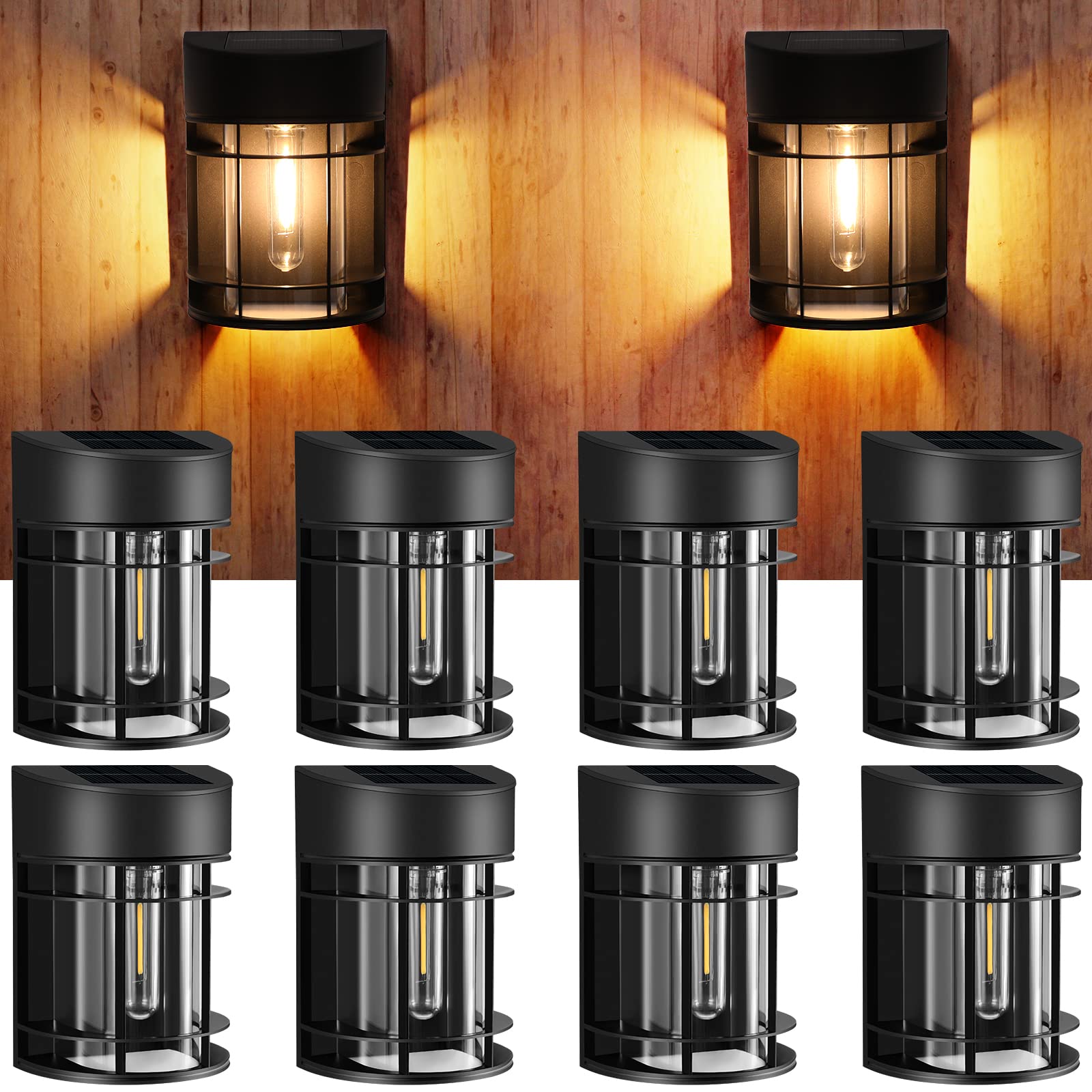 8 Pack Solar Powered Outdoor Lights - Waterproof Solar Fence & Garden Lights for Wall, Patio, Stairs, Backyard, Pathway & Step Lighting - Energy Efficient Solar Decorative Lighting for Landscape & Home Security