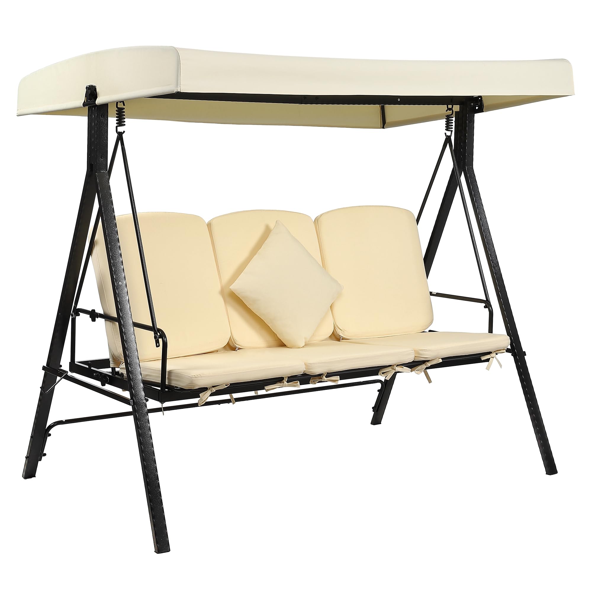 GARVEE 3-Seat Outdoor Patio Swing Chair with Canopy - 2-in-1 Convertible Porch Swing for Backyard, Garden & Patio - Heavy Duty Weather-Resistant Hanging Bench - Perfect for Relaxing, Reading & Outdoor Entertaining
