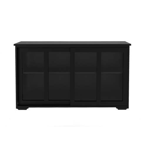 JINDAO Black Storage Stool with Glass Door - Kitchen Organizer, Cupboard Stand for Home, Office & Living Room - Compact Storage Solution for Small Spaces