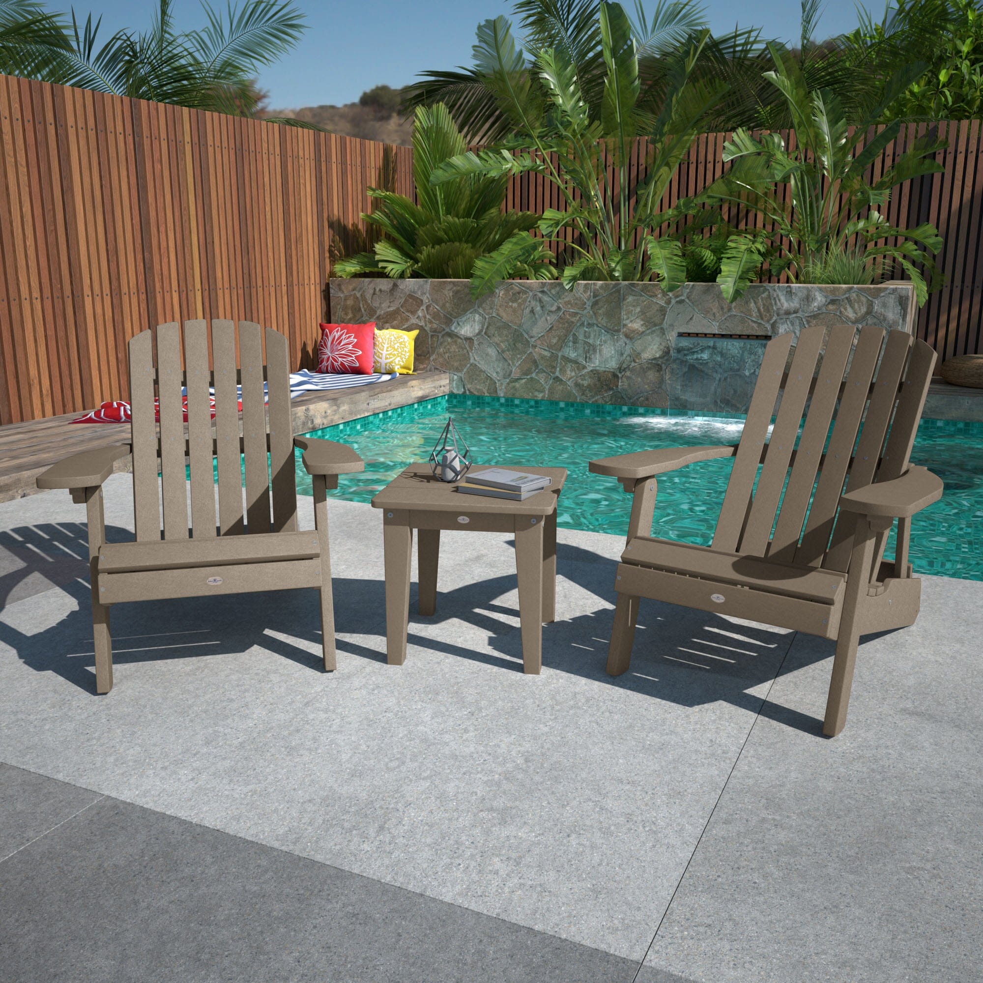 2-Pack Folding Adirondack Chairs with Side Table - Outdoor Patio Furniture for Backyard, Garden, Poolside & Beach Relaxation