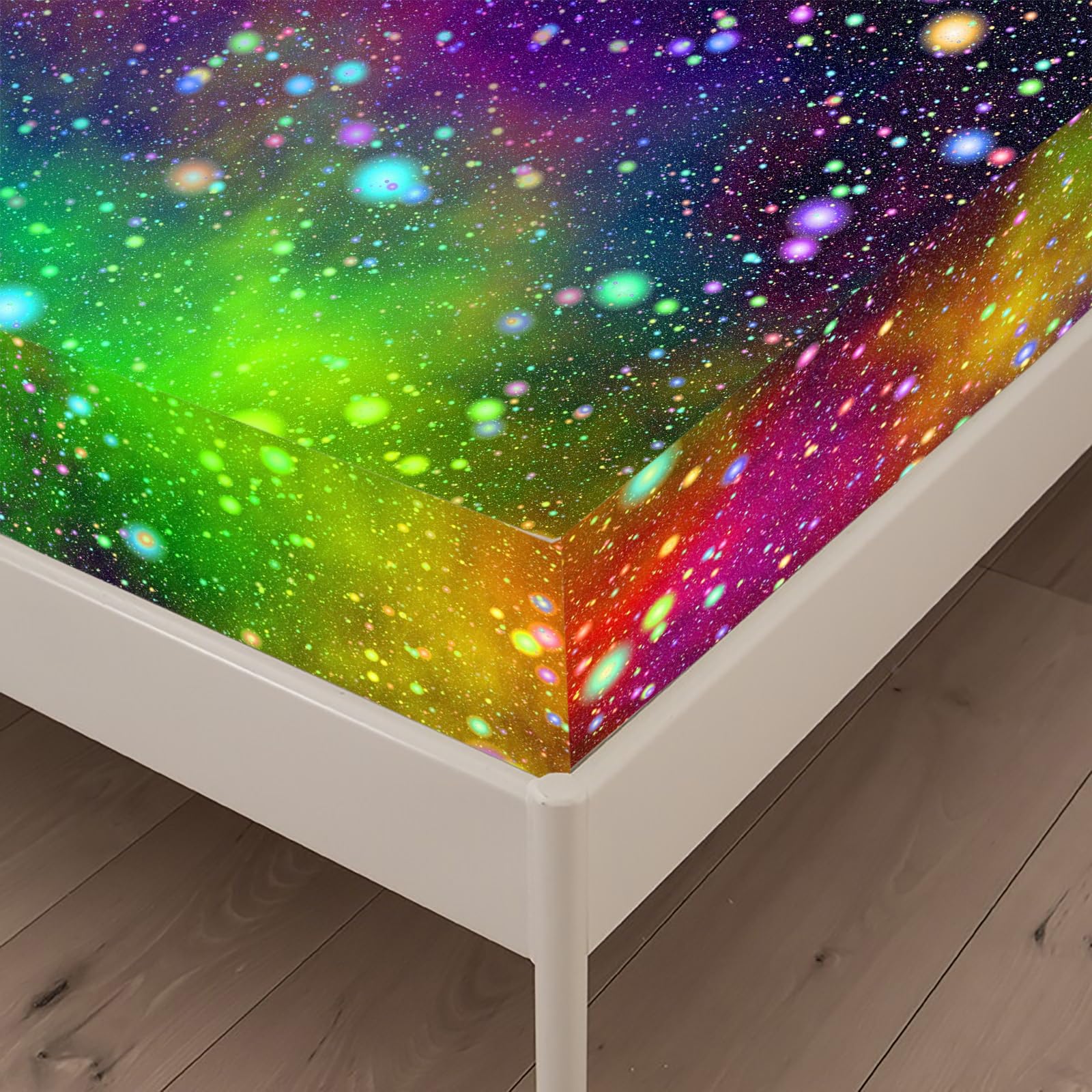 Rainbow Galaxy Queen Fitted Sheet Set - Space Themed Bedding for Kids - 3 Piece Microfiber Set with Deep Pocket & Wrinkle Free (Includes 1 Sheet + 2 Pillowcases) - Perfect for Kids' Rooms, Space Themed Decor & Gift Giving