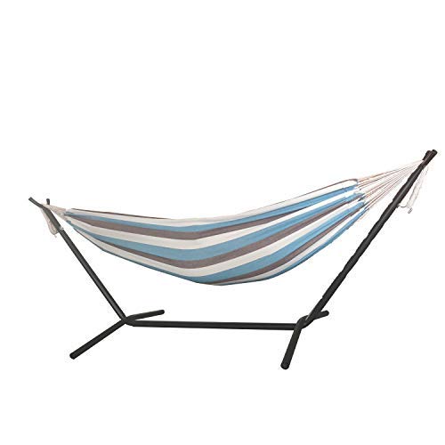 Brazilian Double Hammock with Stand for 2 Person - Portable Indoor/Outdoor Hammock Bed with Carrying Pouch (Lagoon) - Perfect for Backyard, Beach, Camping & Patio Relaxation