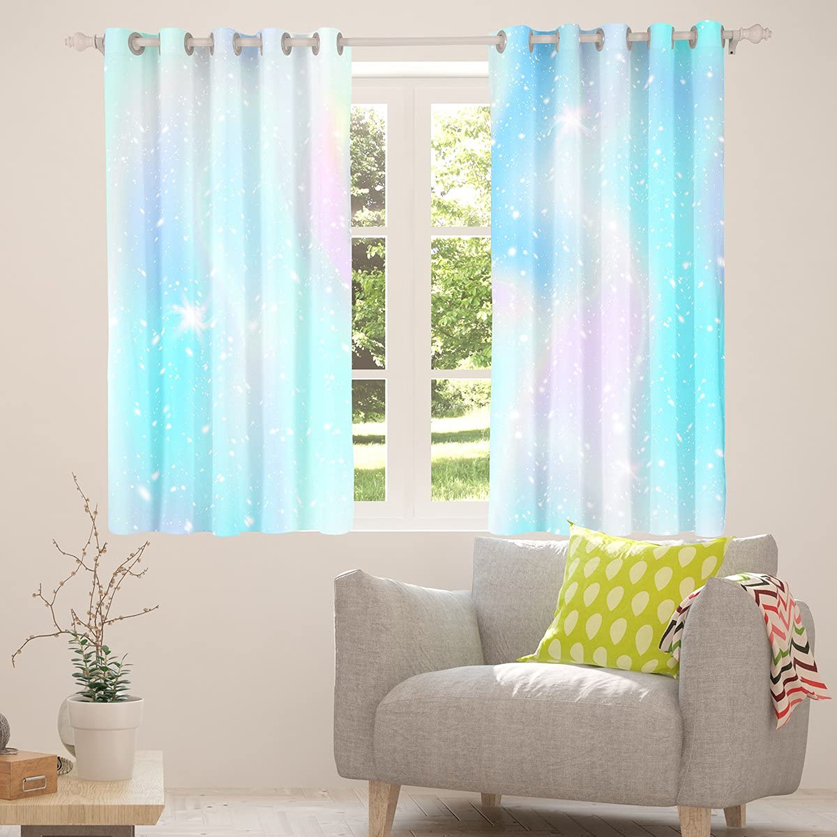Rainbow Ombre Pastel Tie Dye Window Curtains - 2 Panels Set for Girls Room Decor (42