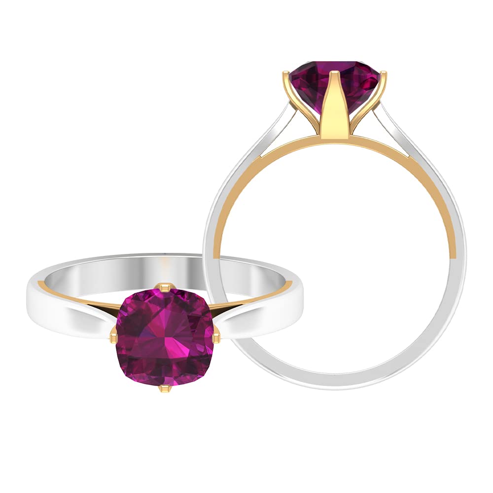 2 CT Natural Rhodolite Ring for Women - 7 MM Cushion Cut Solitaire Ring in 14K Solid Gold, June Birthstone Jewelry, Red Rhodolite Engagement Ring | Perfect for Anniversaries, Weddings & Special Occasions