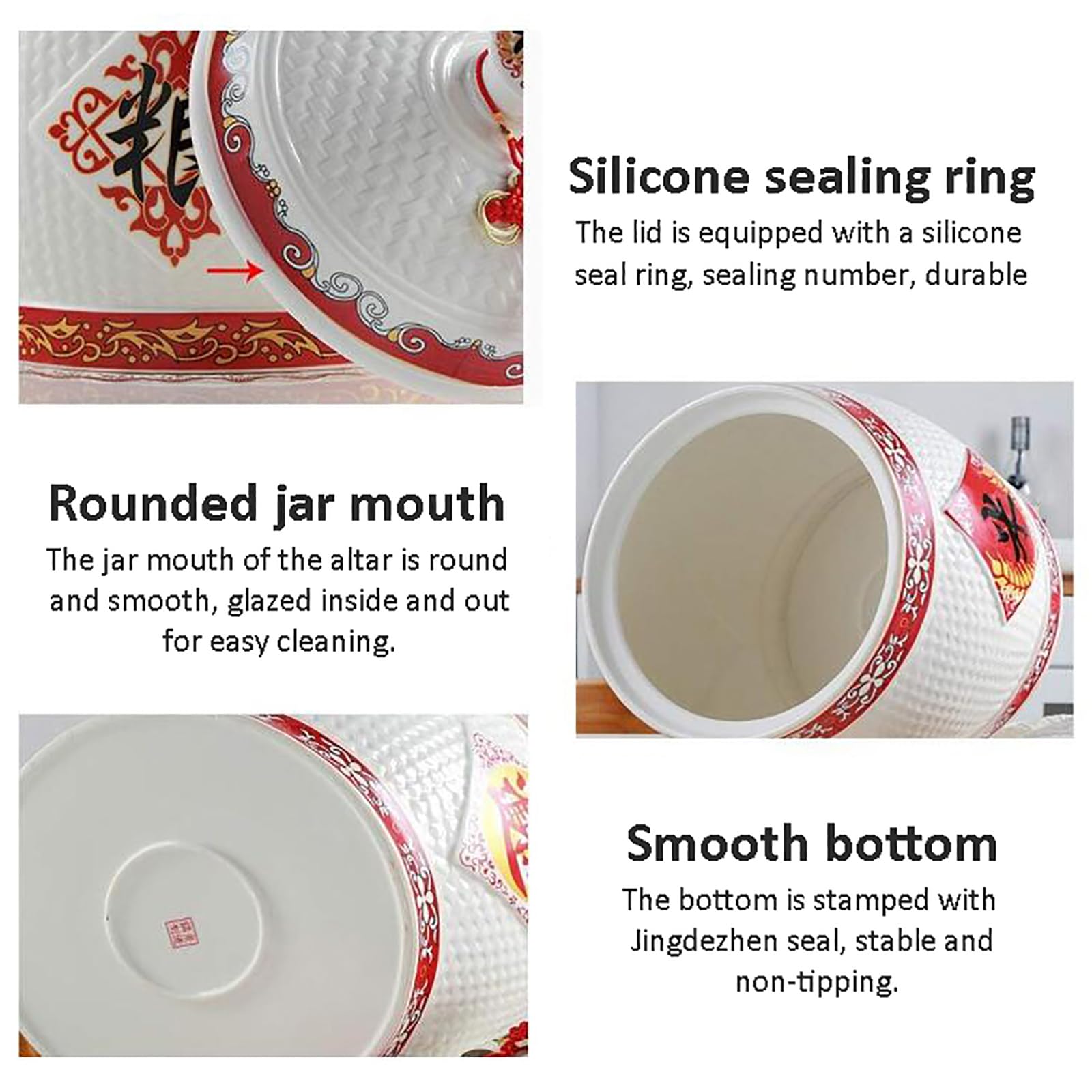 HM&DX Ceramic Rice Storage Containers with Lid - Airtight Porcelain Food Dispenser, Chinese Style Rice Jar & Flour Sugar Baking Storage Box for Kitchen Pantry Organization | Perfect for Rice, Grains, Flour, Sugar & Dry Food Storage