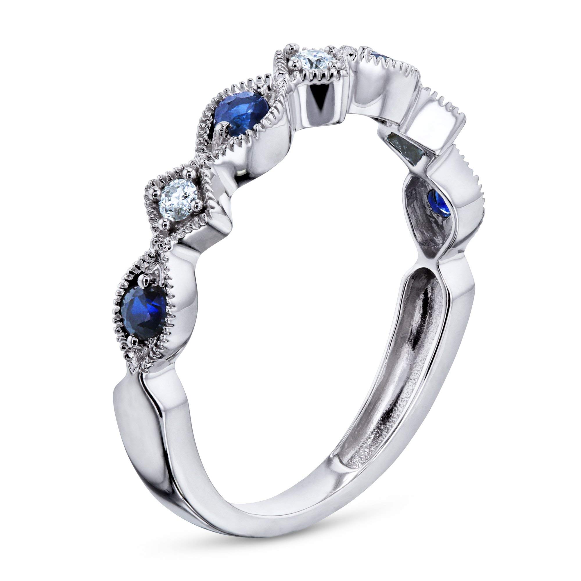 Kobelli Alternating Sapphire & Diamond White Gold Ring for Women | Elegant 14K Wedding, Engagement & Anniversary Jewelry Gift