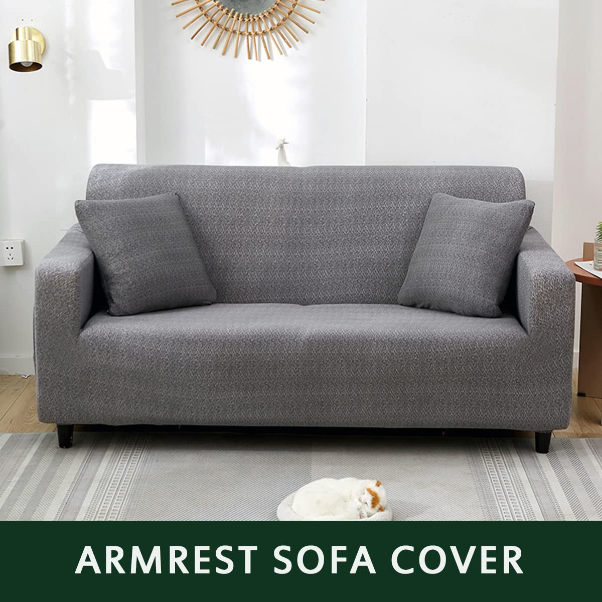 Stretch Sofa Cover for 3-Seat Couch - Light Grey Furniture Protector Slipcover | Waterproof & Anti-Slip Living Room Couch Cover for Pets, Kids & Daily Use