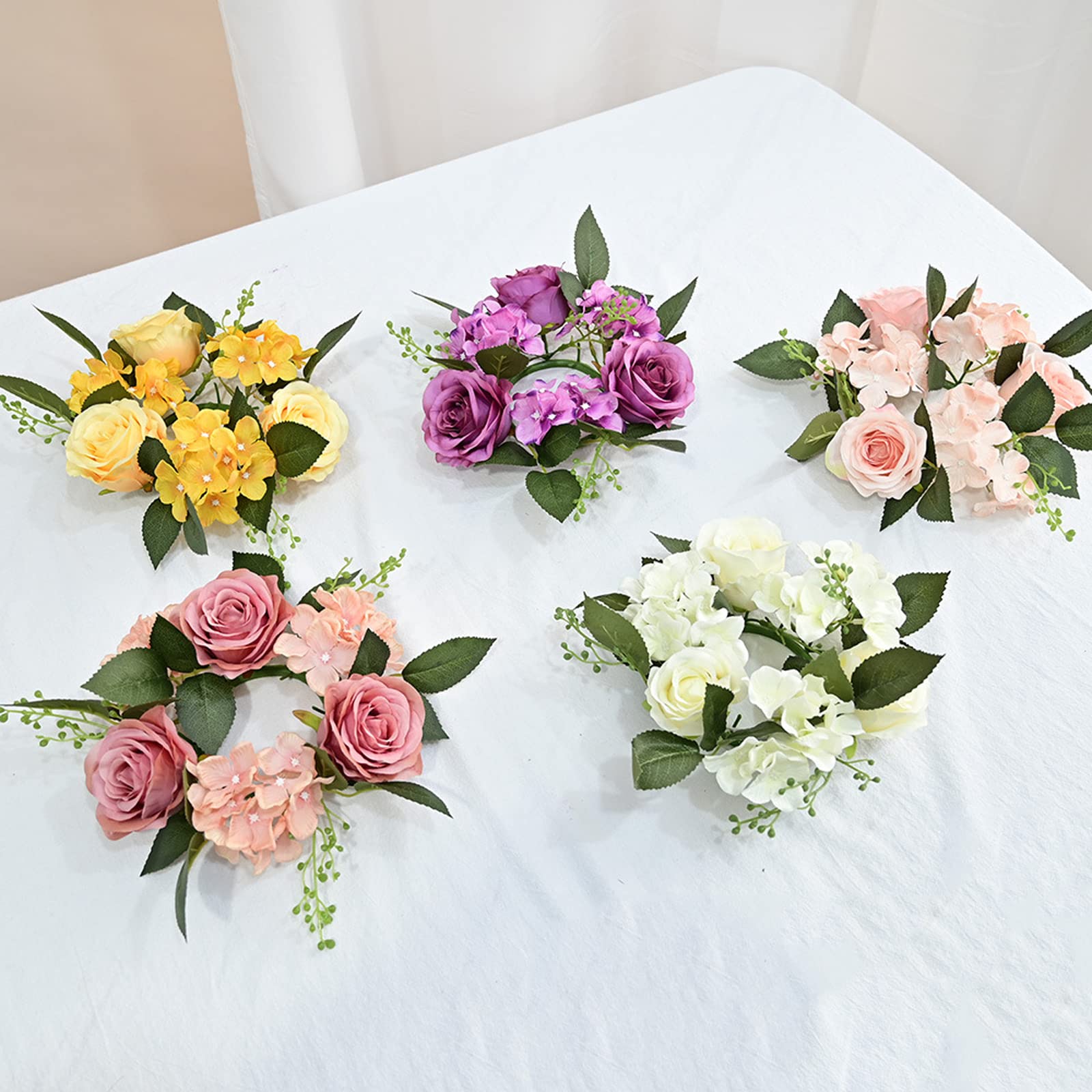 BEIJIALY 6-Pack Artificial Rose Candle Rings - 8 Inch Floral Candle Wreaths for Pillar Candles, Rustic Wedding Centerpiece, Christmas Holiday Table Decor - Perfect for Weddings, Parties & Home Decor