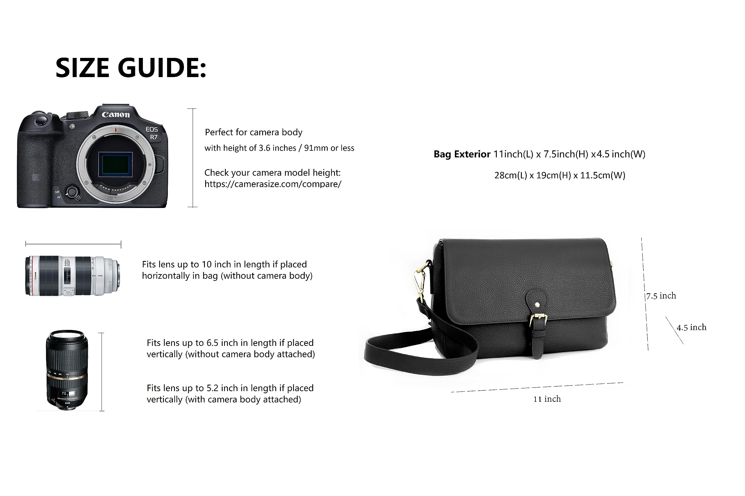 Meliae Leather Camera Bag for Women - DSLR Mirrorless Camera Purse with Adjustable Shoulder Strap, Crossbody Messenger Travel Bag for Photographers (Black) | Perfect for Travel, Photography Sessions & Everyday Use