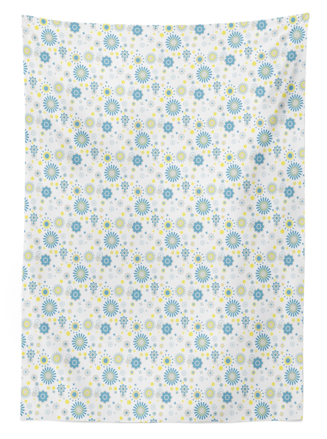 Ambesonne Waterproof Outdoor Tablecloth - Yellow & Blue Floral Scrapbook Design, Washable Picnic Table Cover 58x120 Inches - Perfect for Garden Parties, BBQs, and Spring Picnics