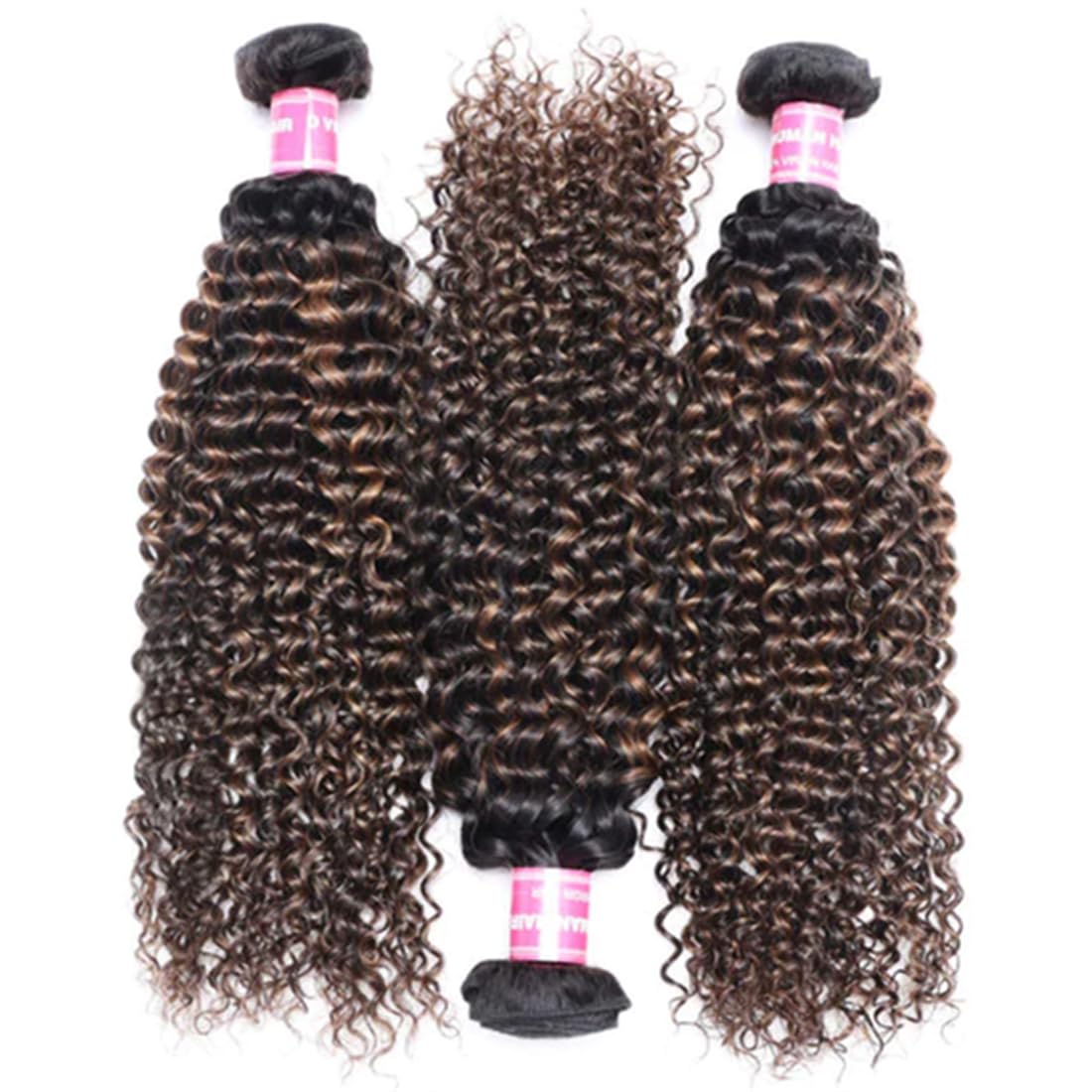 Sunber 12A Ombre Brown Curly Human Hair Extensions - 3 Bundles 100% Brazilian Virgin Jerry Curly Weave (10/12/14 Inch) - Two Tone FB30 Brown Highlight for Natural Look | Perfect for Daily Wear, Parties & Special Occasions