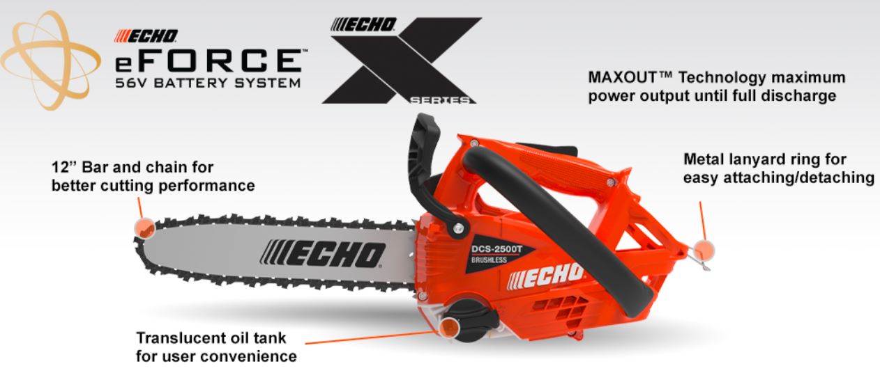 ECHO DCS 2500T 12-Inch 56V Lithium-Ion Cordless Top Handle Chainsaw - Lightweight & Powerful for Tree Trimming, Pruning & Landscaping
