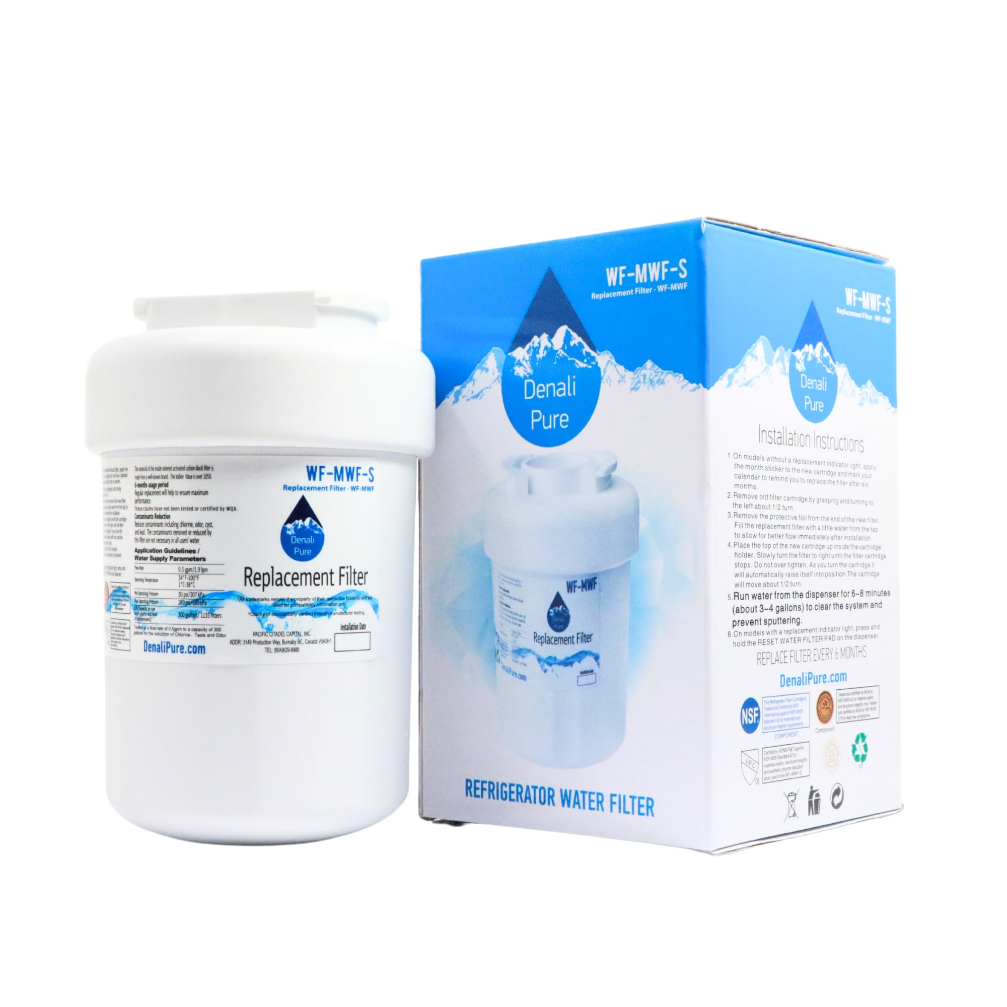 GE MWF MWFP Refrigerator Water Filter Replacement - Compatible with General Electric PSS26SGPASS, NSF Certified for Clean Drinking Water - Perfect for Home, Office, and RV Use