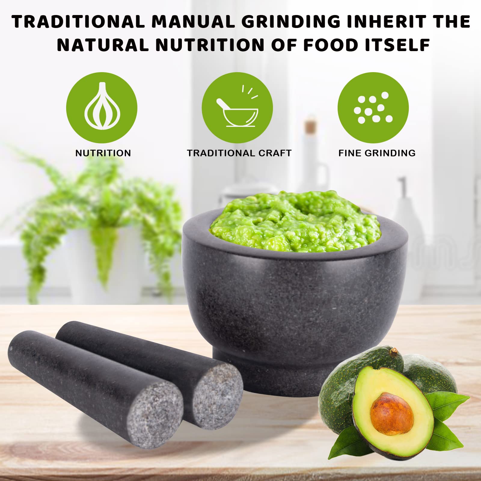 5-Inch Heavy Duty Unpolished Granite Mortar and Pestle Set - 1.5 Cup Capacity Spice Grinder for Crushing, Grinding & Mashing Spices, Seeds, Nuts - Perfect for Guacamole, Garlic Sauce & Herbs - Ideal for Kitchen, Cooking & Food Preparation