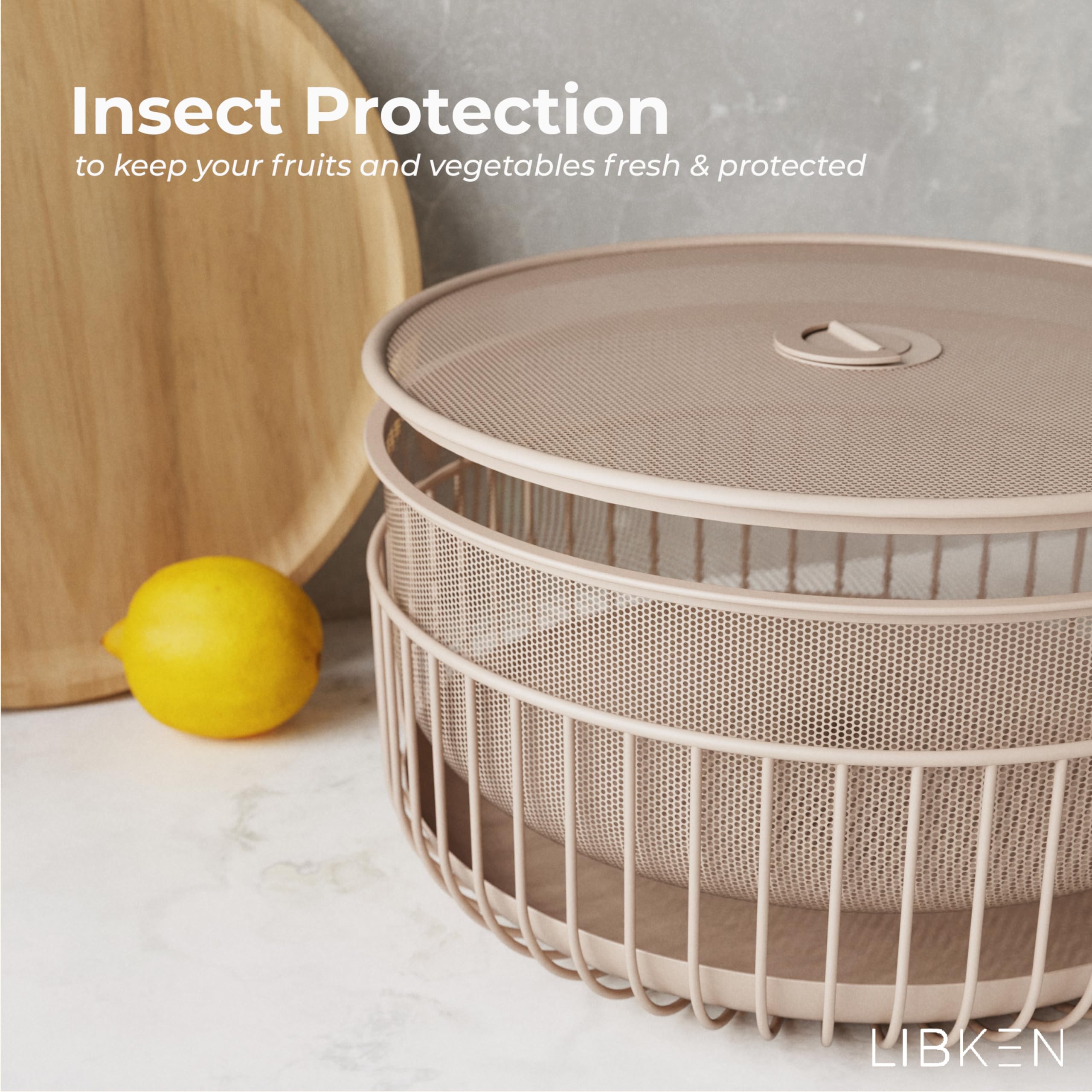 Stainless Steel Fruit Bowl with Mesh Lid & Basket - Kitchen Countertop Organizer for Fruits, Vegetables, Snacks & Bananas - Durable Display Holder for Fresh Produce Storage - Perfect for Pantry, Dining Table or Party Serving