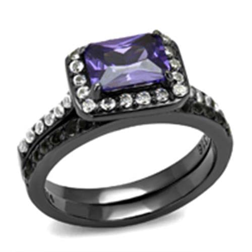 Black Gun Stainless Steel Ring with Tanzanite for Men - Elegant Jewelry Gift