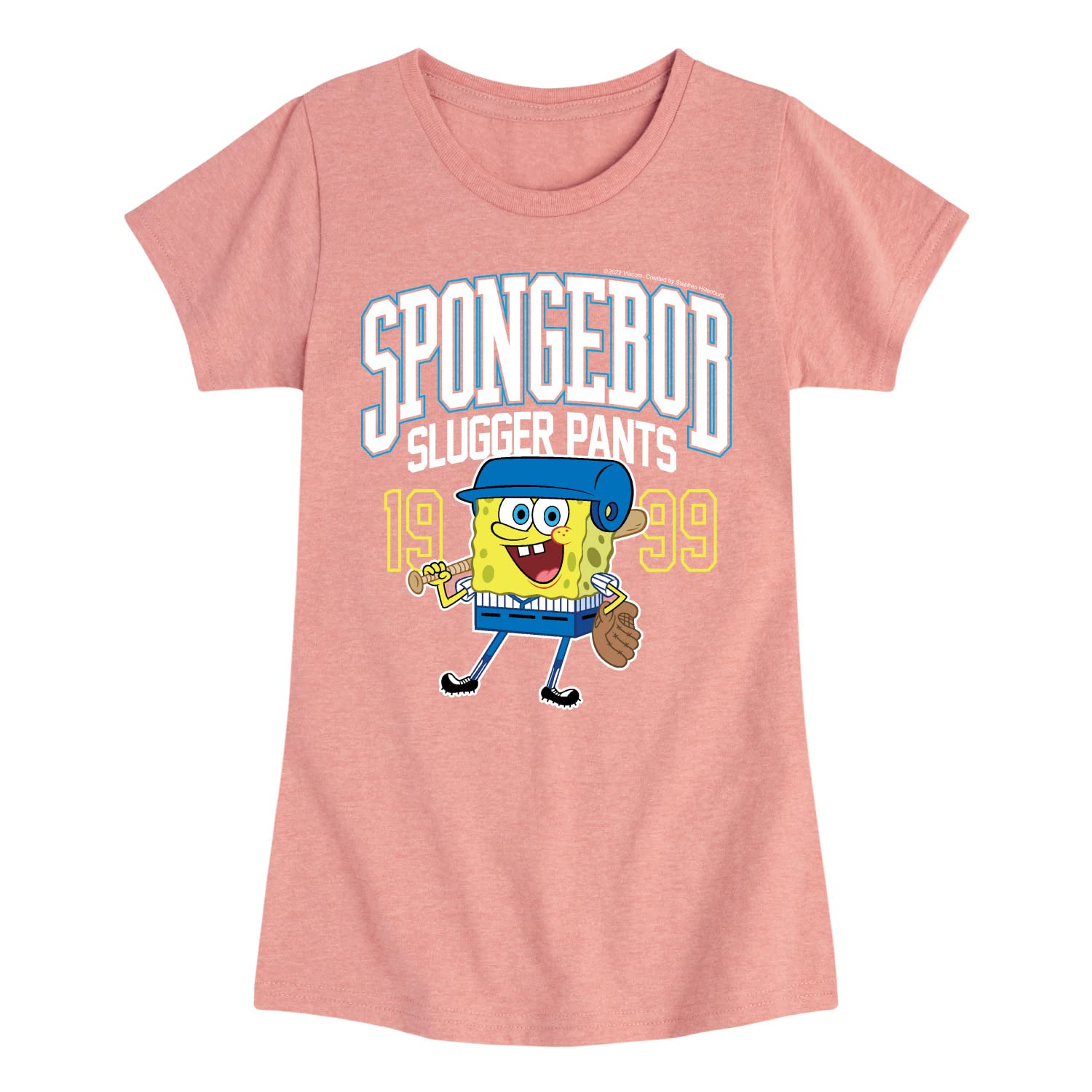 Spongebob Squarepants Graphic T-Shirt for Toddler & Youth Girls | HYBRID APPAREL Short Sleeve Baseball Tee | Size Large | Perfect for Playdates, Birthday Parties & Cartoon Lovers