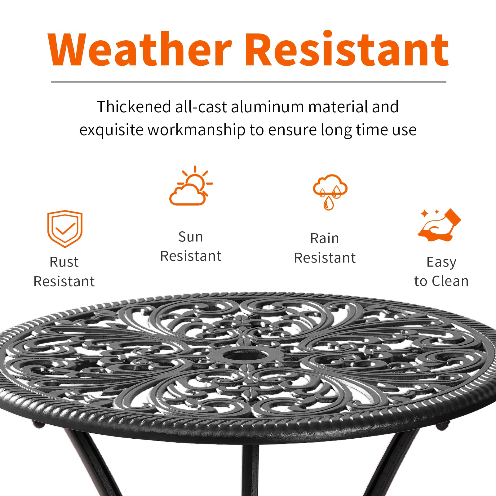 3-Piece Outdoor Bistro Set with 2 Chairs & Umbrella Hole - All-Weather Patio Furniture for Garden, Balcony or Backyard - Black