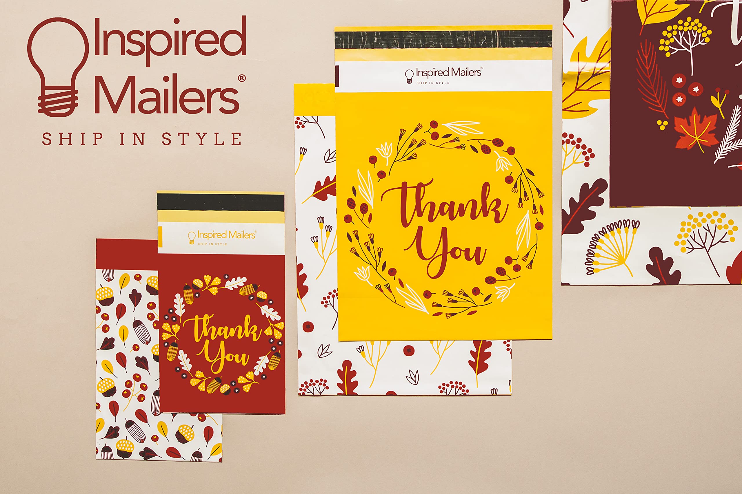 6x9 Poly Mailers 100 Pack - Autumn Thank You Shipping Bags, Small Mailing Envelopes for Ecommerce, Business & Gifts - Durable 6x9 Polymailers for Packages, Online Stores & Seasonal Shipping